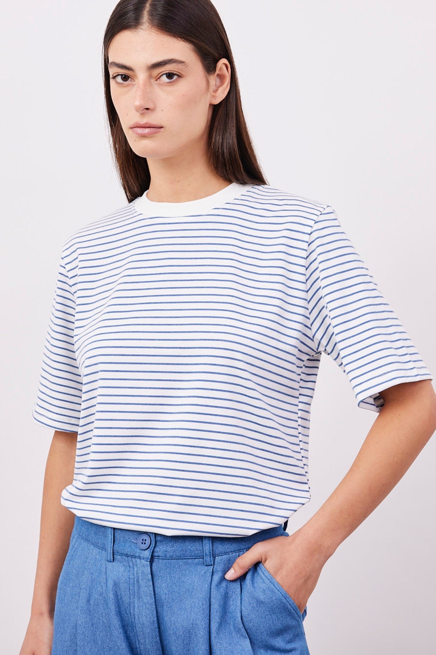 טי-שרט פסים אוברסייז צווארון ריב - ITAY BRANDS