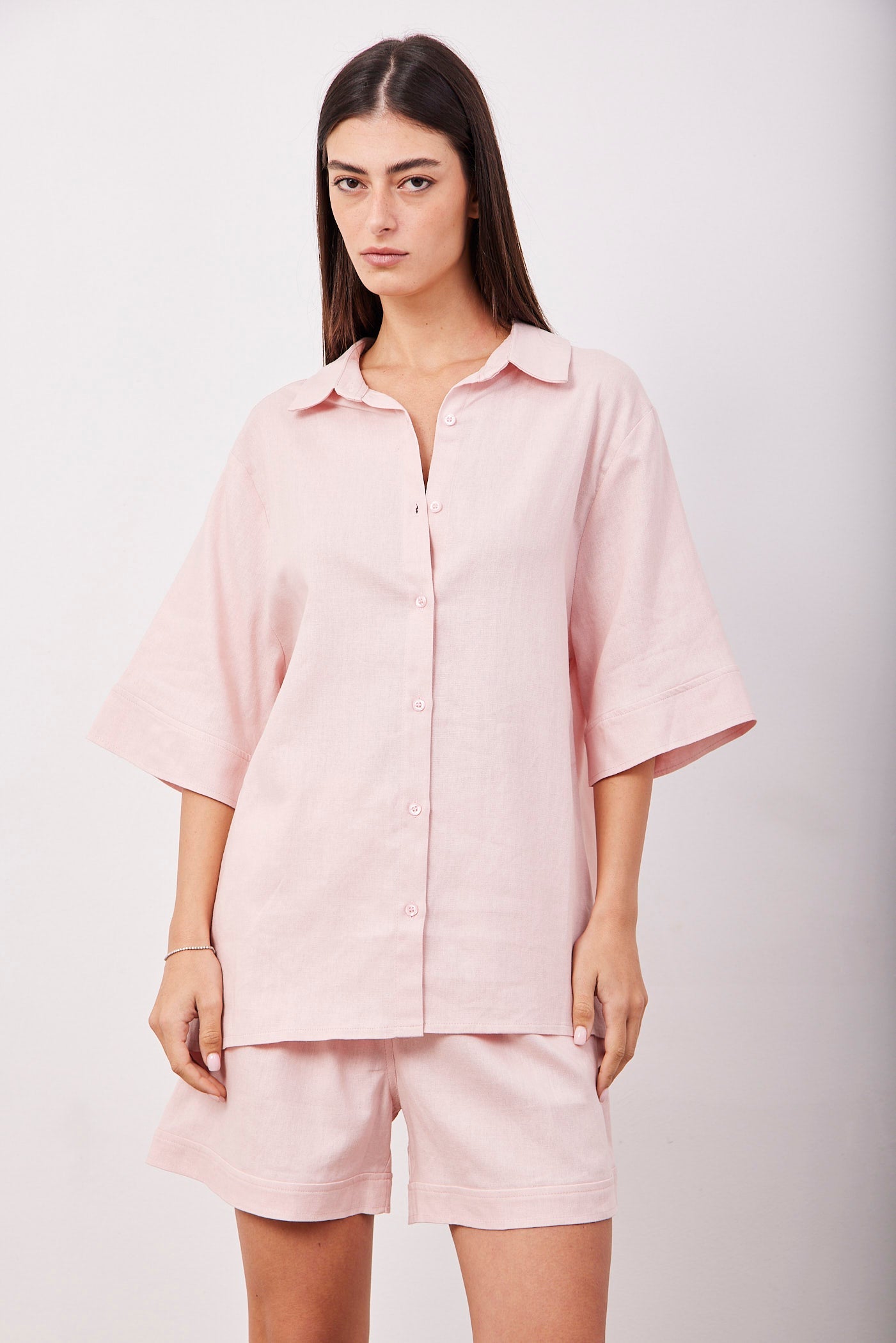 חליפת בשילוב פשתן מכופתרת קצרה - ITAY BRANDS