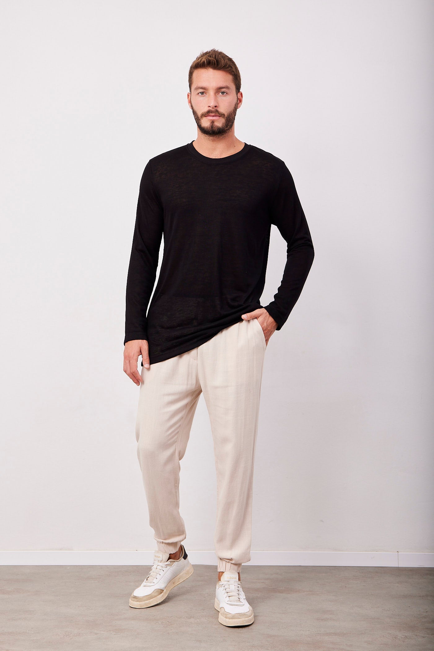 מכנסיים בשילוב בד פשתן עם גומי - ITAY BRANDS