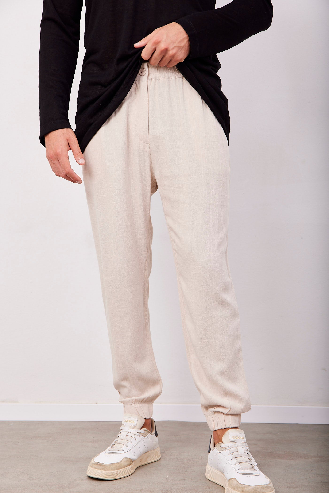 מכנסיים בשילוב בד פשתן עם גומי - ITAY BRANDS