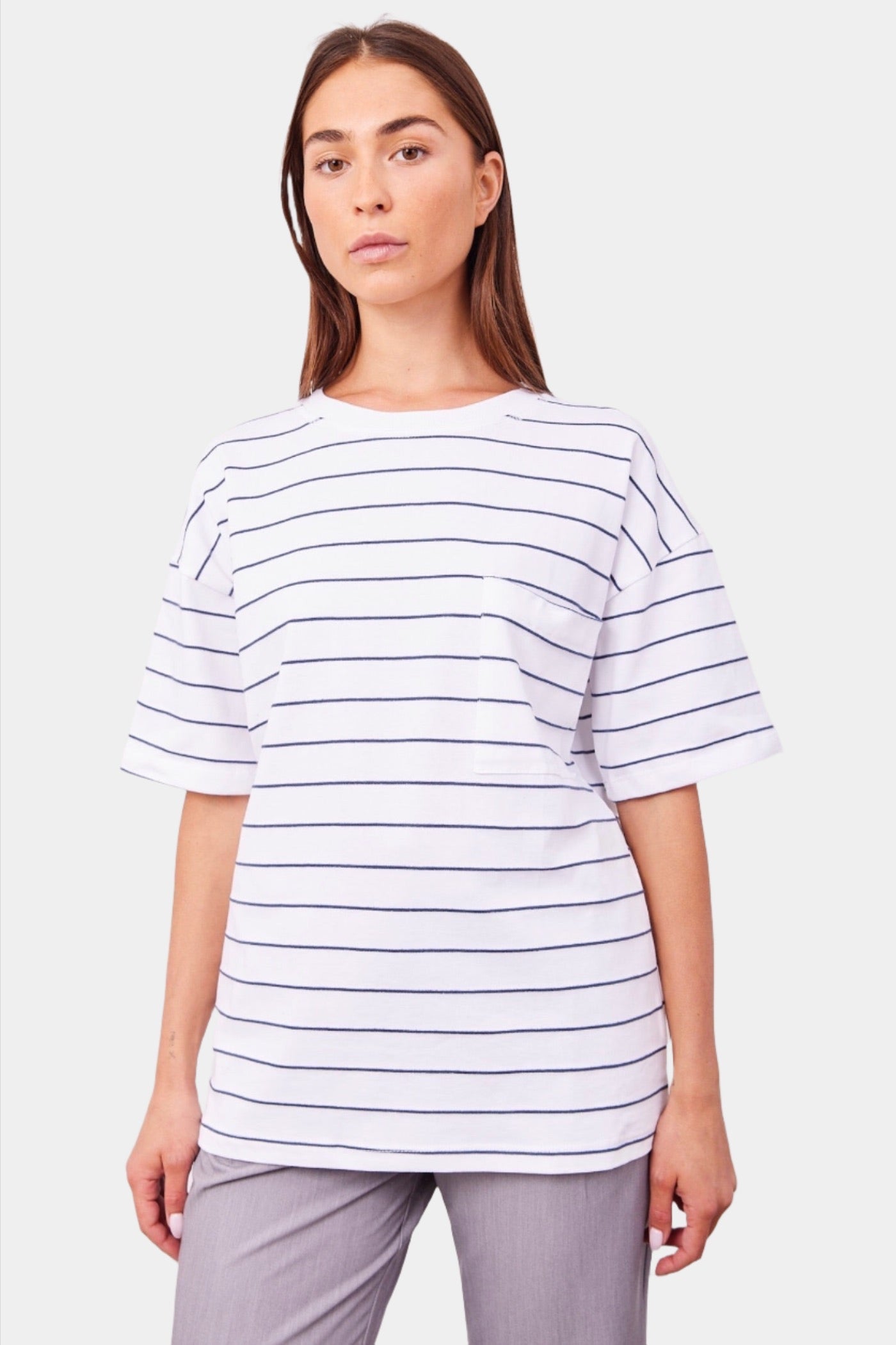 טי-שרט אוברסייז פסים עם כיס - ITAY BRANDS