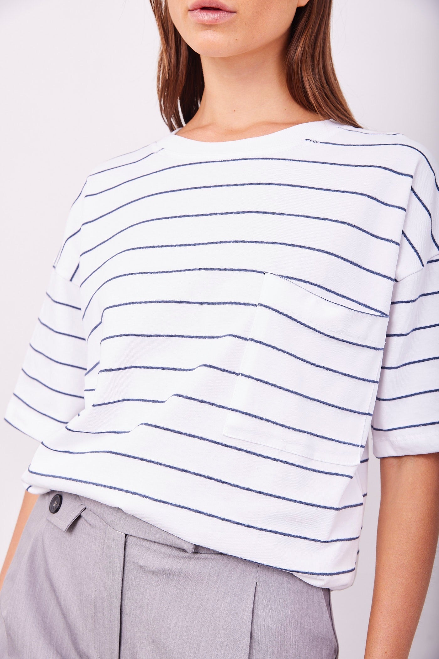 טי-שרט אוברסייז פסים עם כיס - ITAY BRANDS