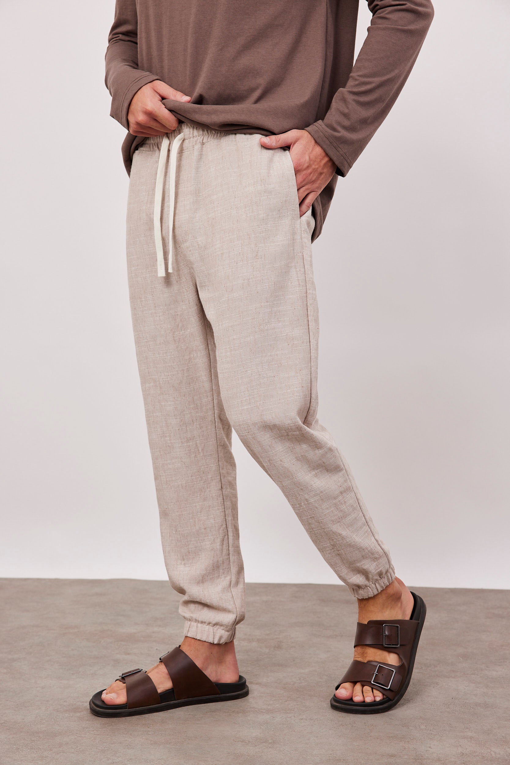 מכנסיים בשילוב פשתן עם גומי