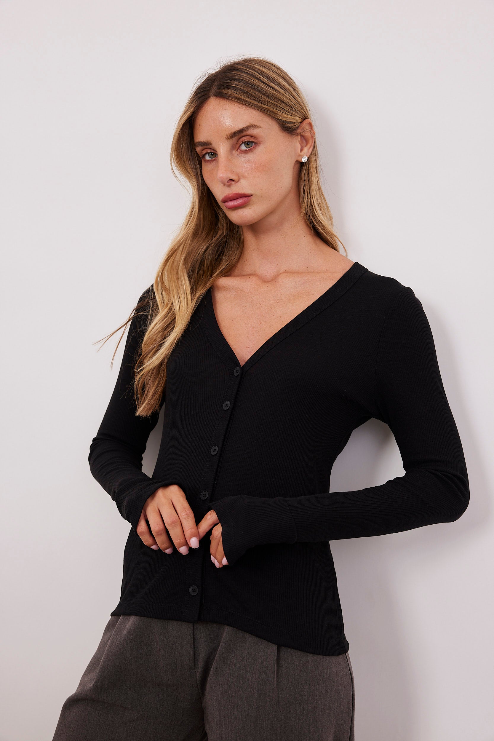 חולצת ריב ארוכה מכופתרת