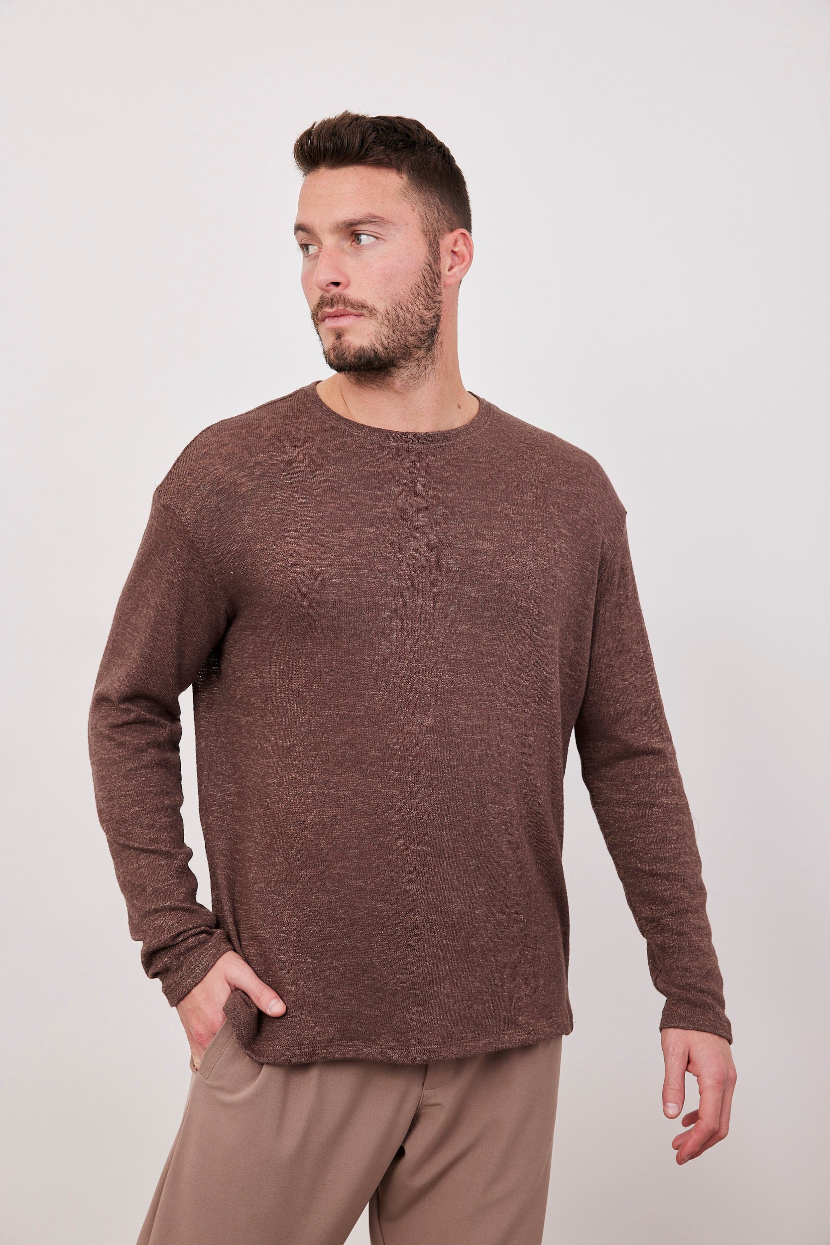 חולצה ארוכה בטקסטורה מפתח עגול