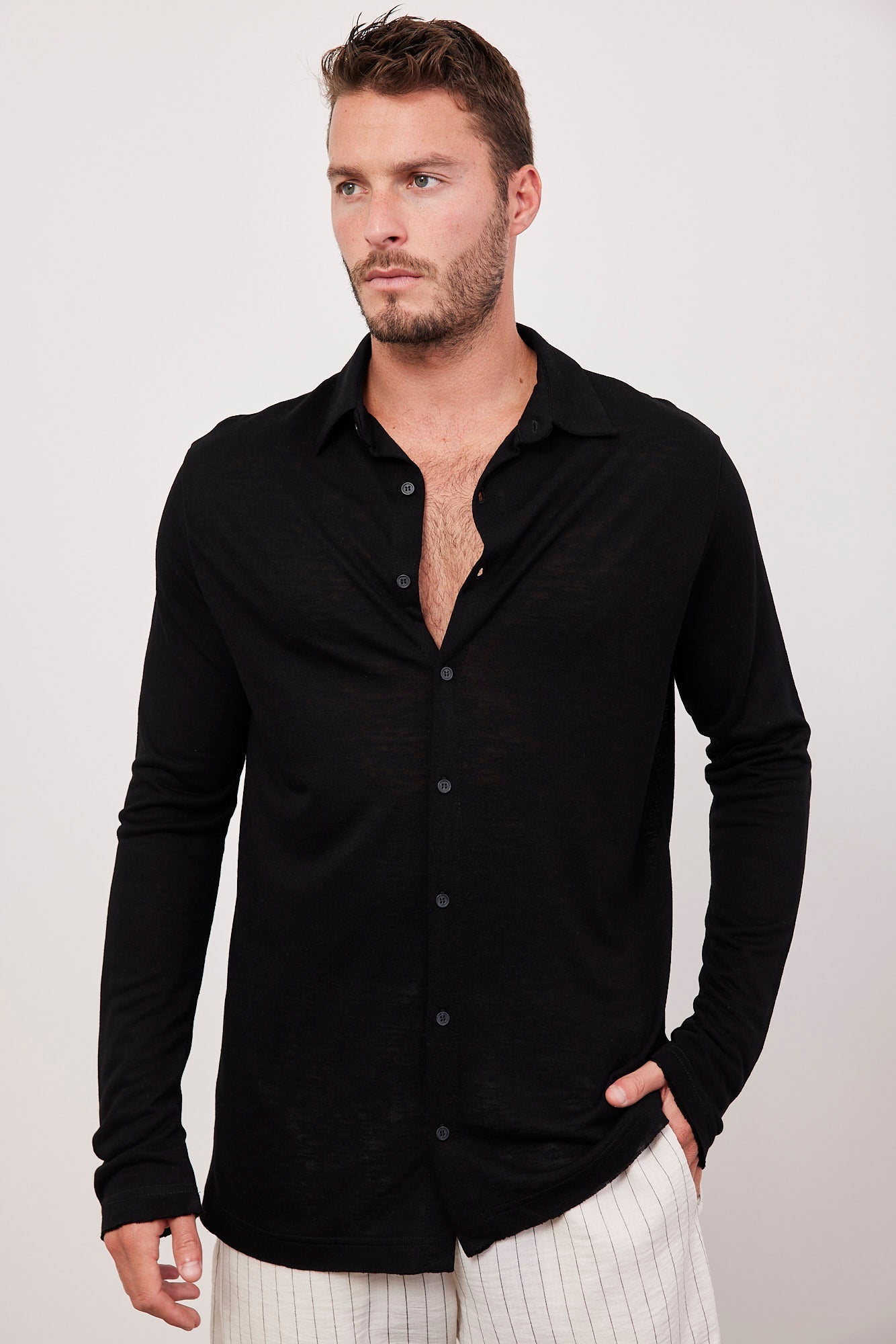 חולצה מכופתרת ארוכה במראה פשתן - ITAY BRANDS