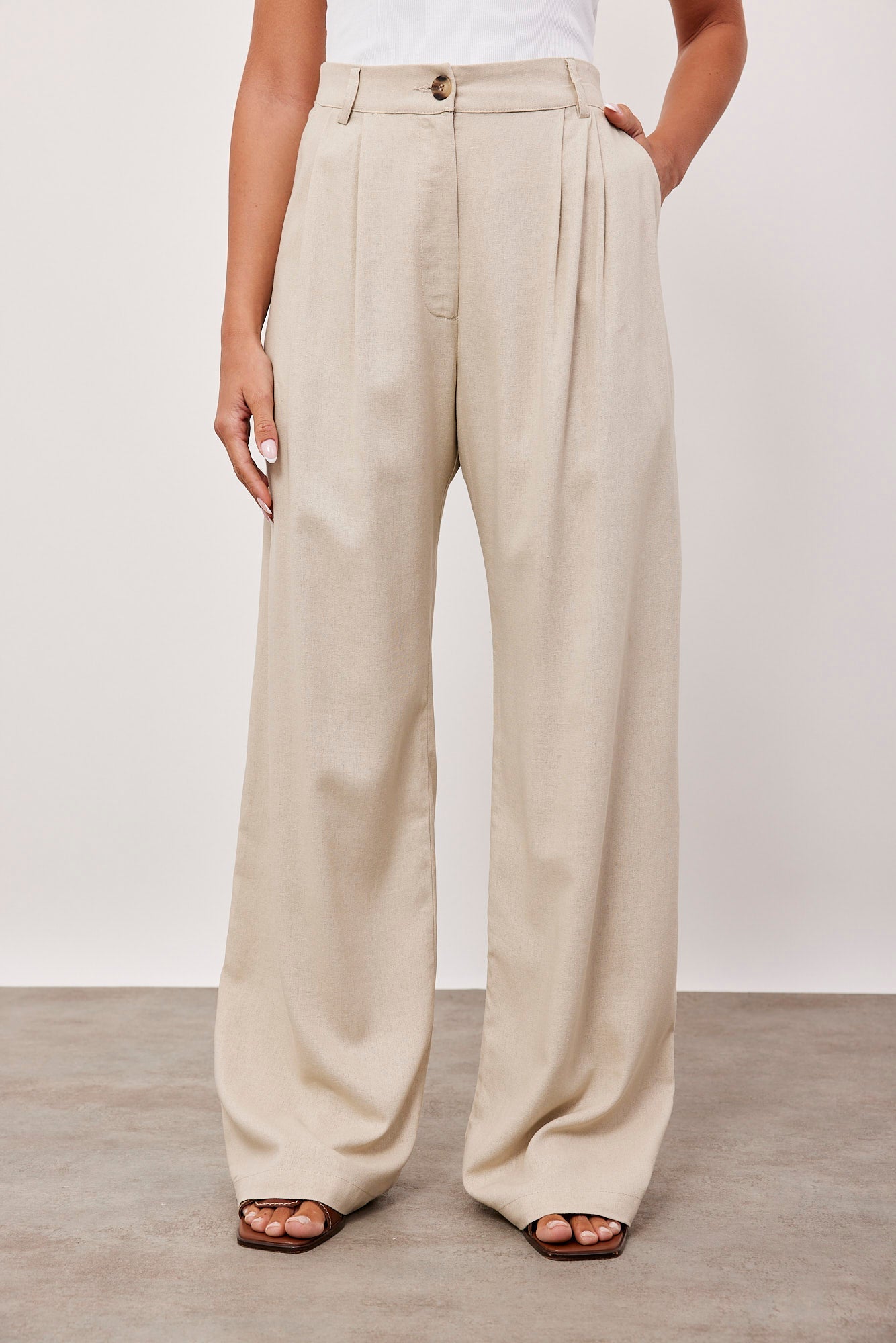 מכנסיים ארוכים מחויטים בשילוב פשתן - ITAY BRANDS