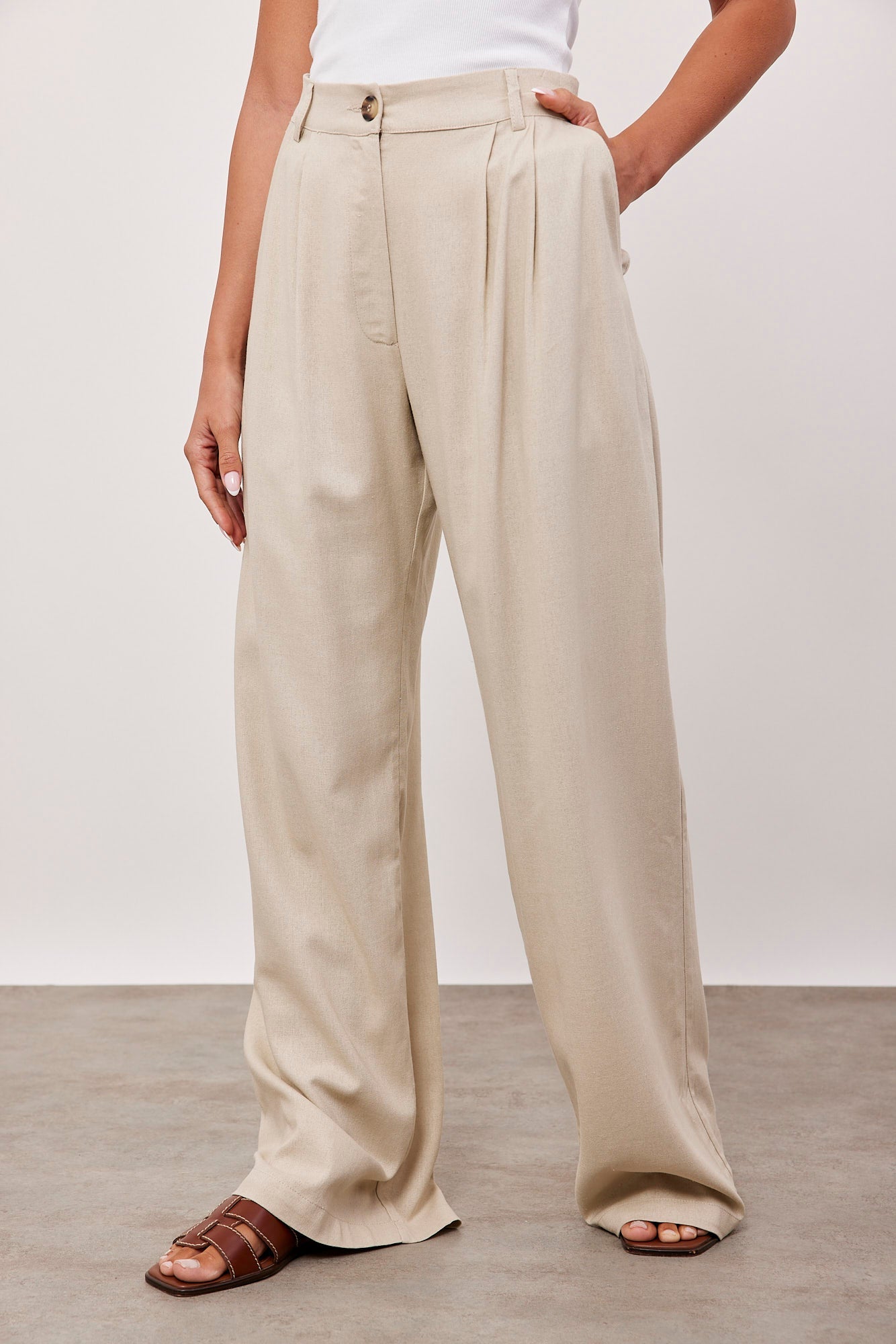 מכנסיים ארוכים מחויטים בשילוב פשתן - ITAY BRANDS