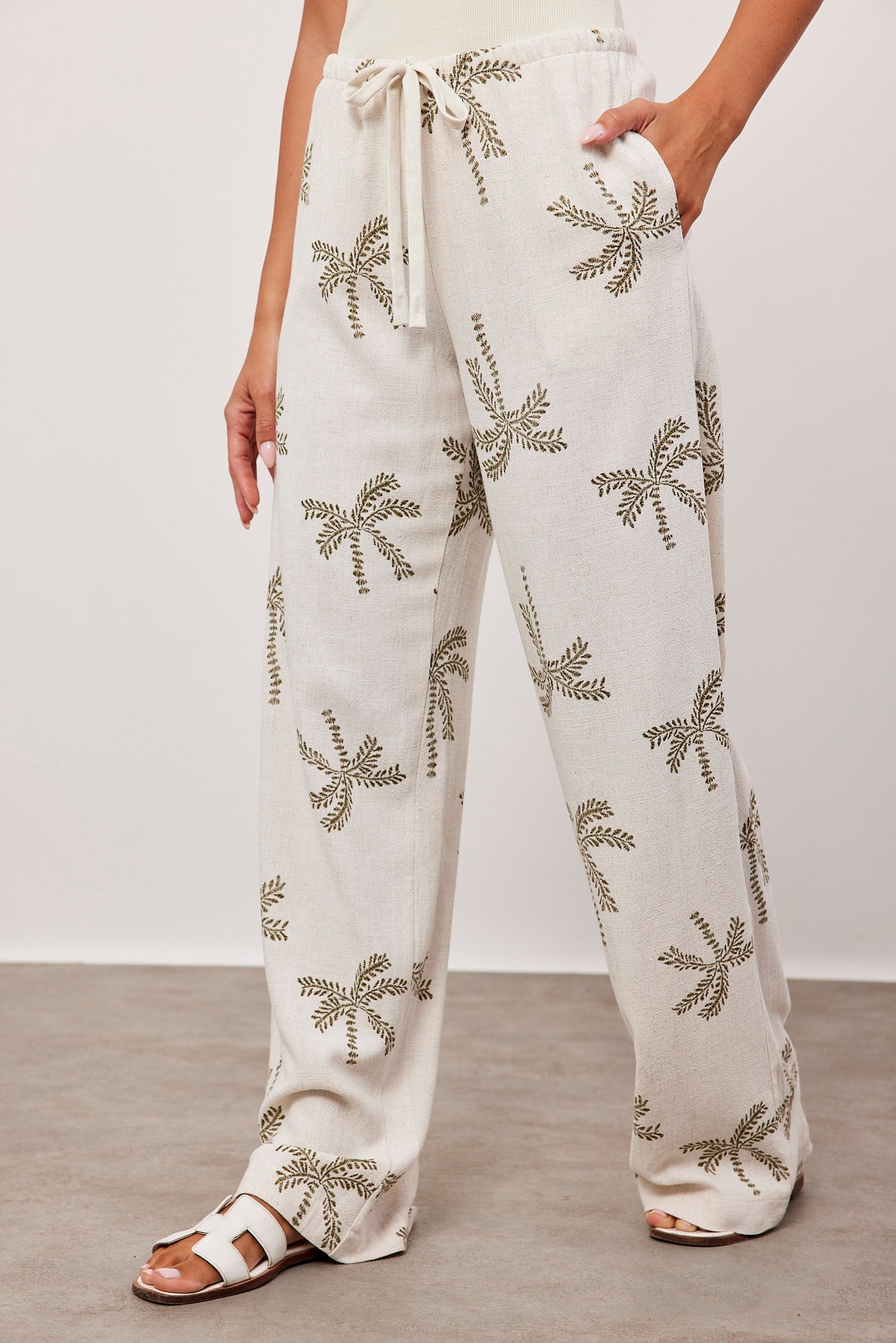 מכנסיים בשילוב פשתן עם הדפס - ITAY BRANDS