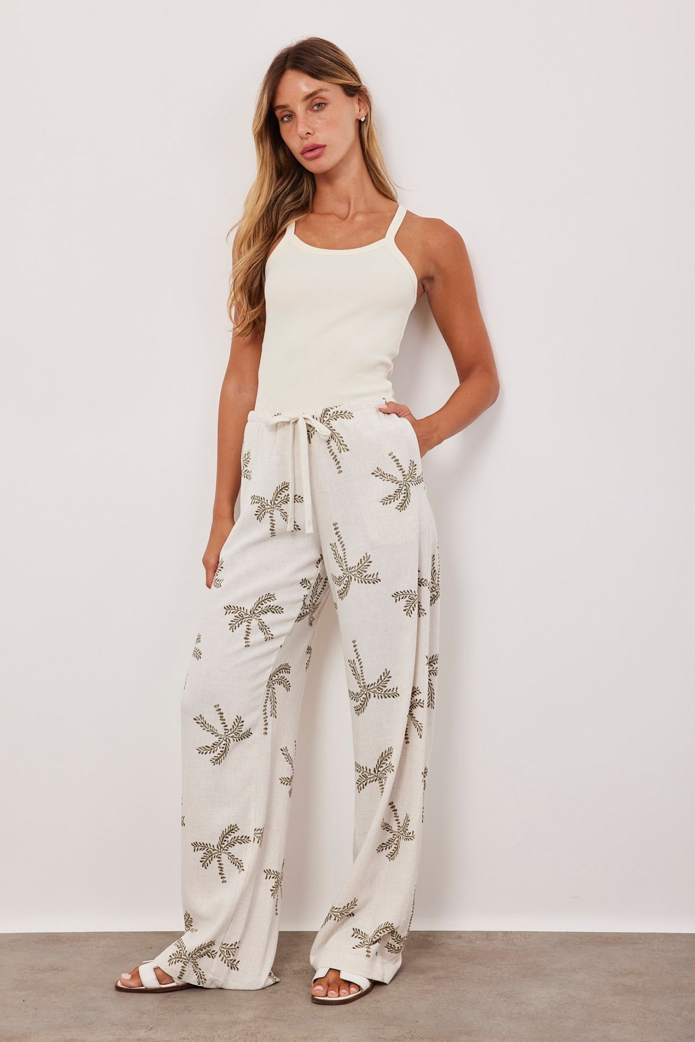 מכנסיים בשילוב פשתן עם הדפס - ITAY BRANDS