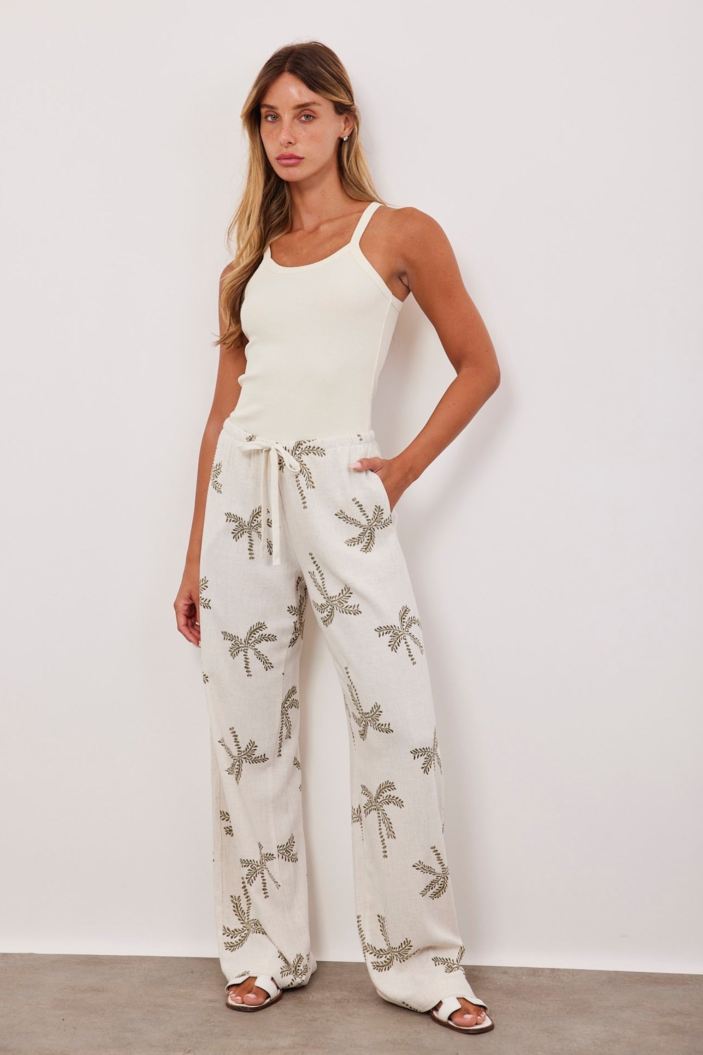 מכנסיים בשילוב פשתן עם הדפס - ITAY BRANDS