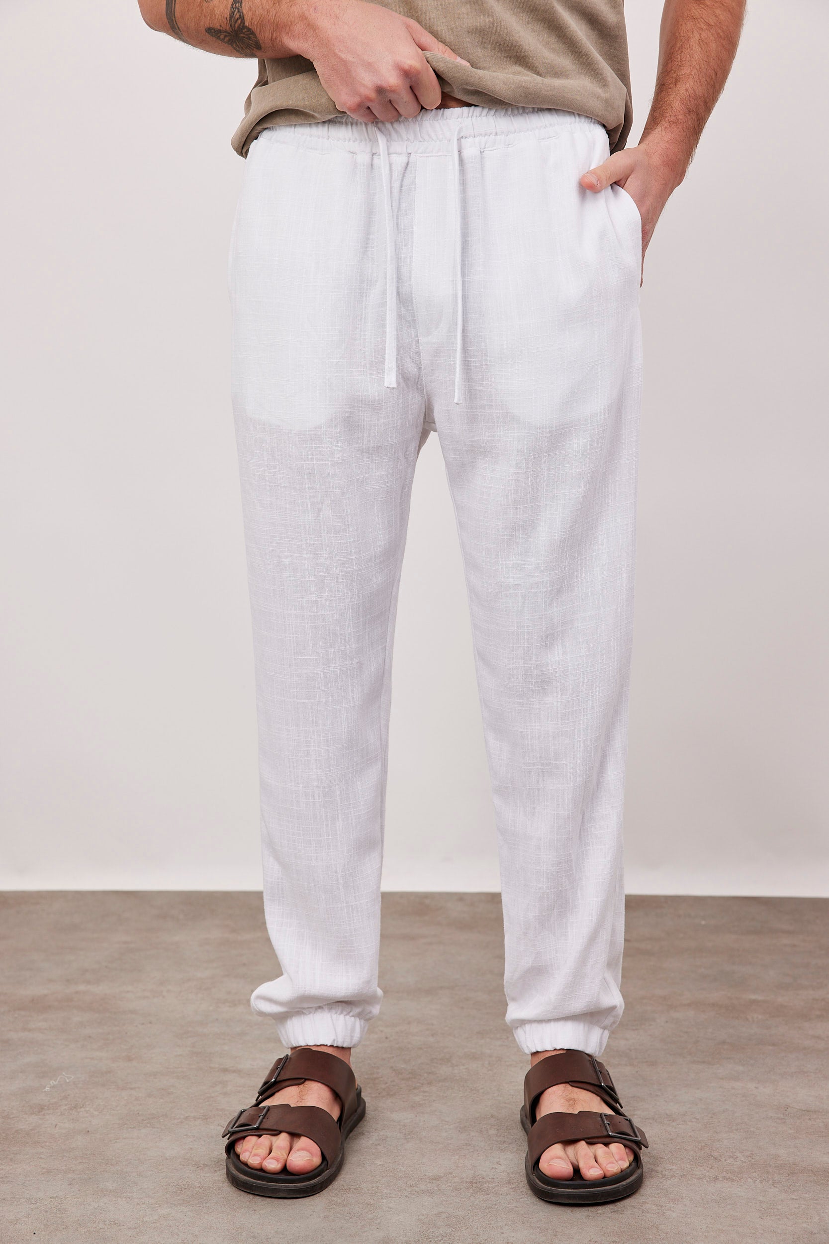 מכנסיים בשילוב פשתן עם גומי