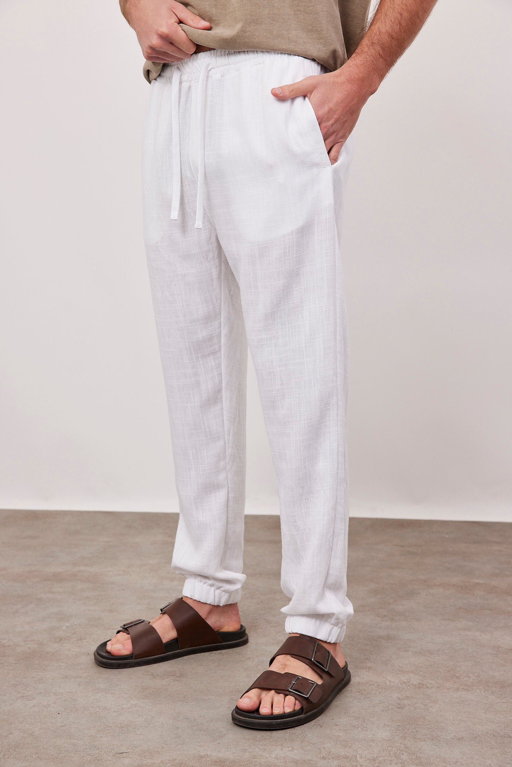 מכנסיים בשילוב פשתן עם גומי