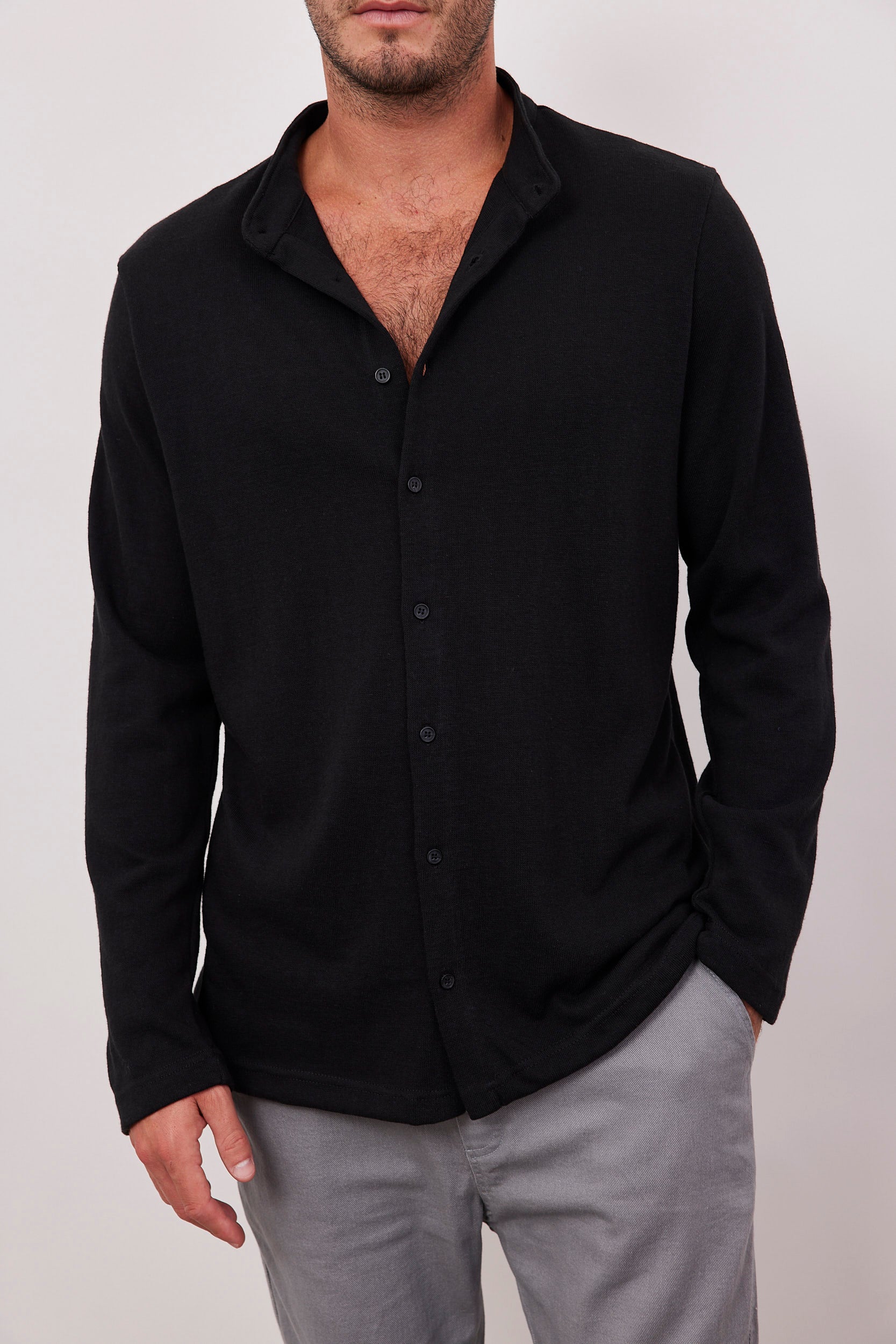 חולצה מכופתרת ארוכה מראה פשתן