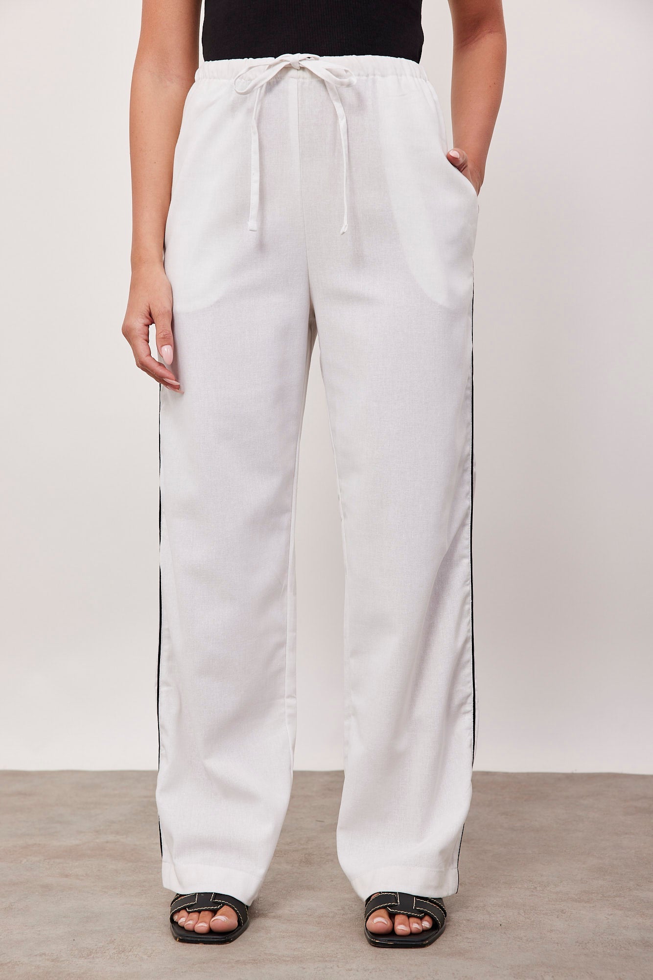 מכנסיים בשילוב פשתן עם פס צידי - ITAY BRANDS