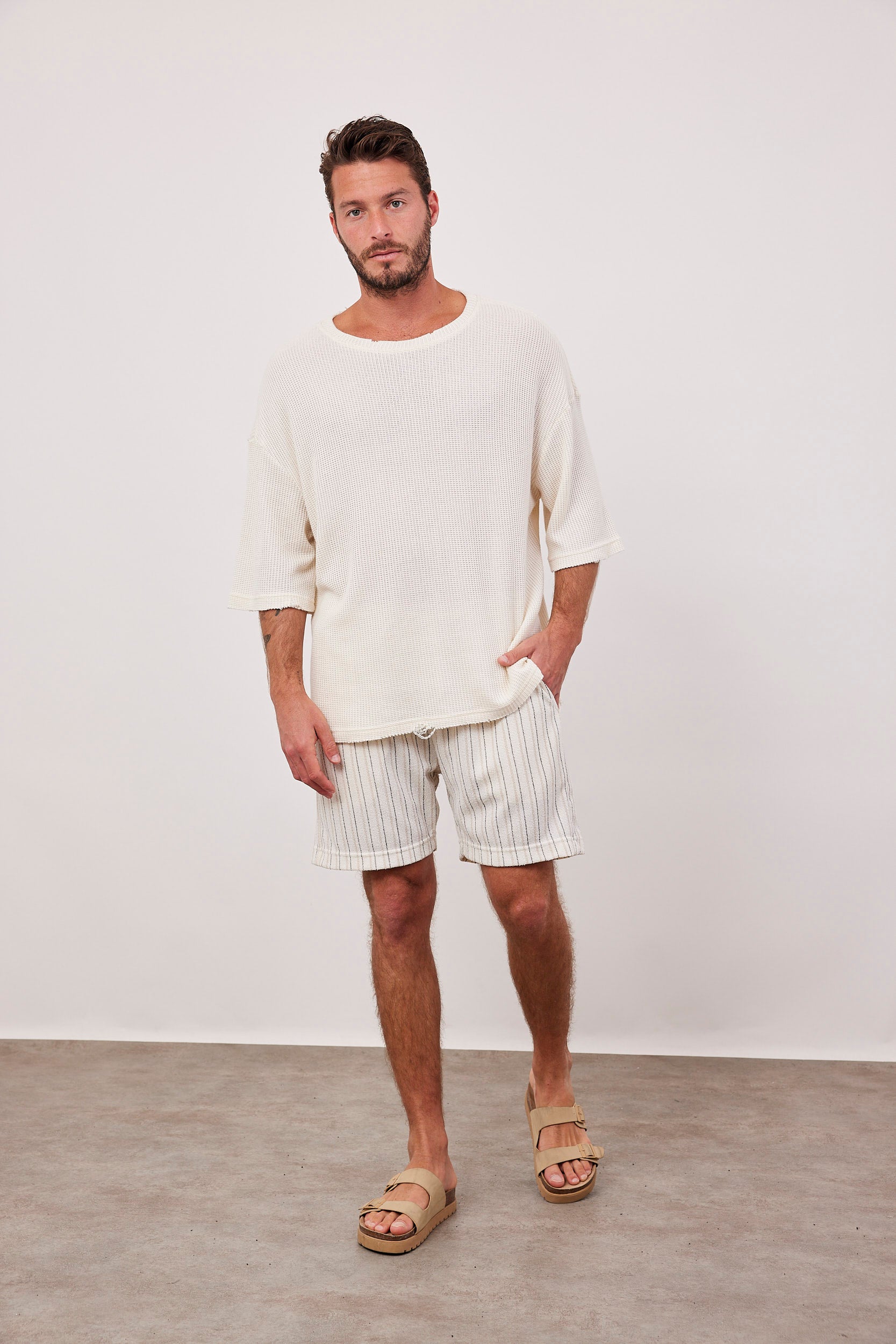 מכנסי פסים בד מגבת