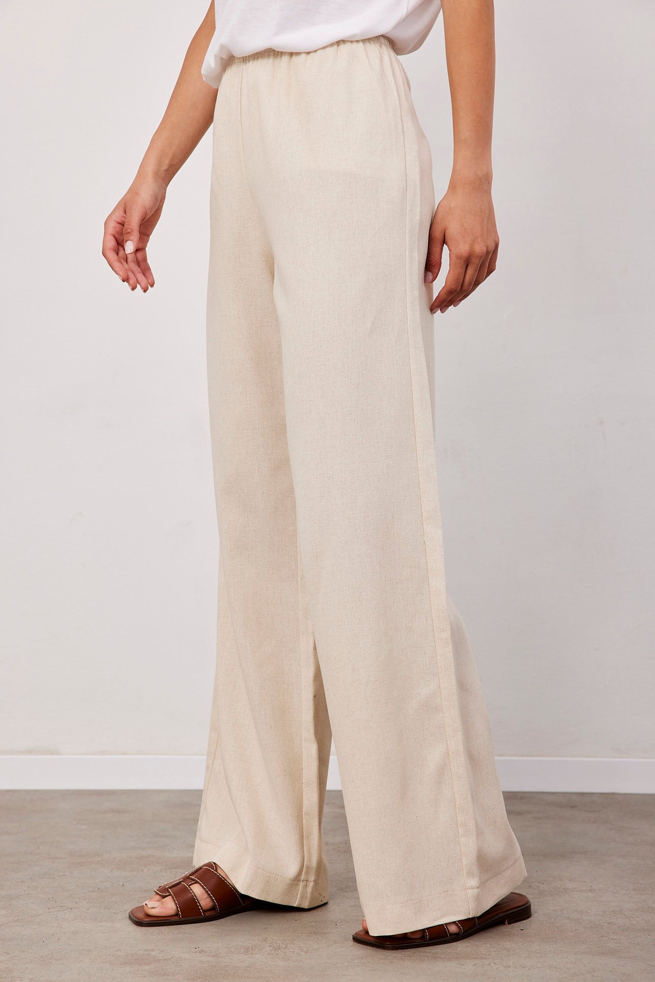 מכנסיים בשילוב פשתן גומי דק - ITAY BRANDS