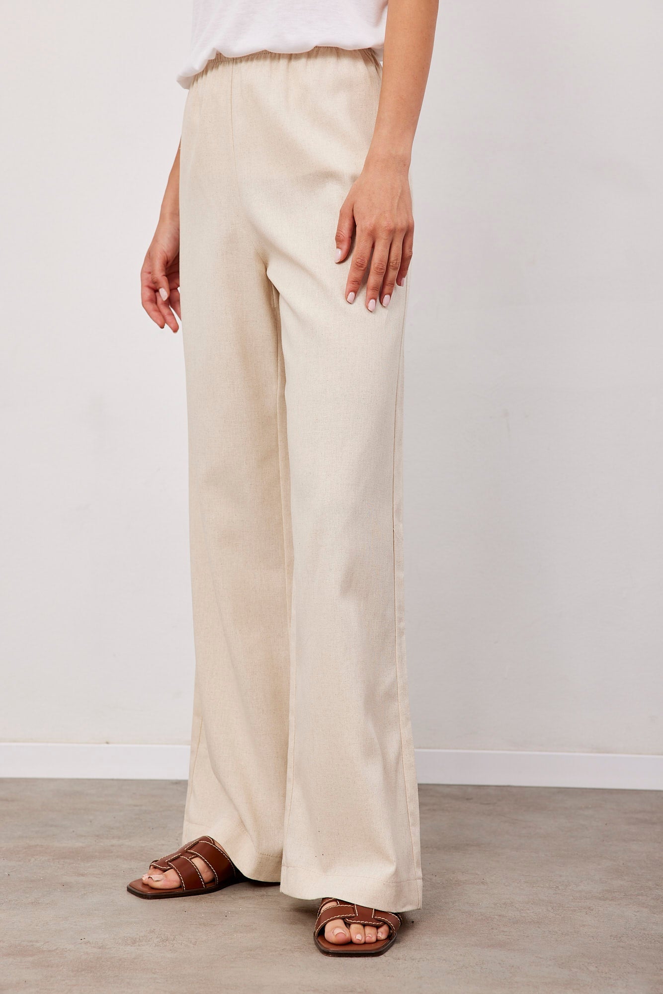 מכנסיים בשילוב פשתן גומי דק - ITAY BRANDS