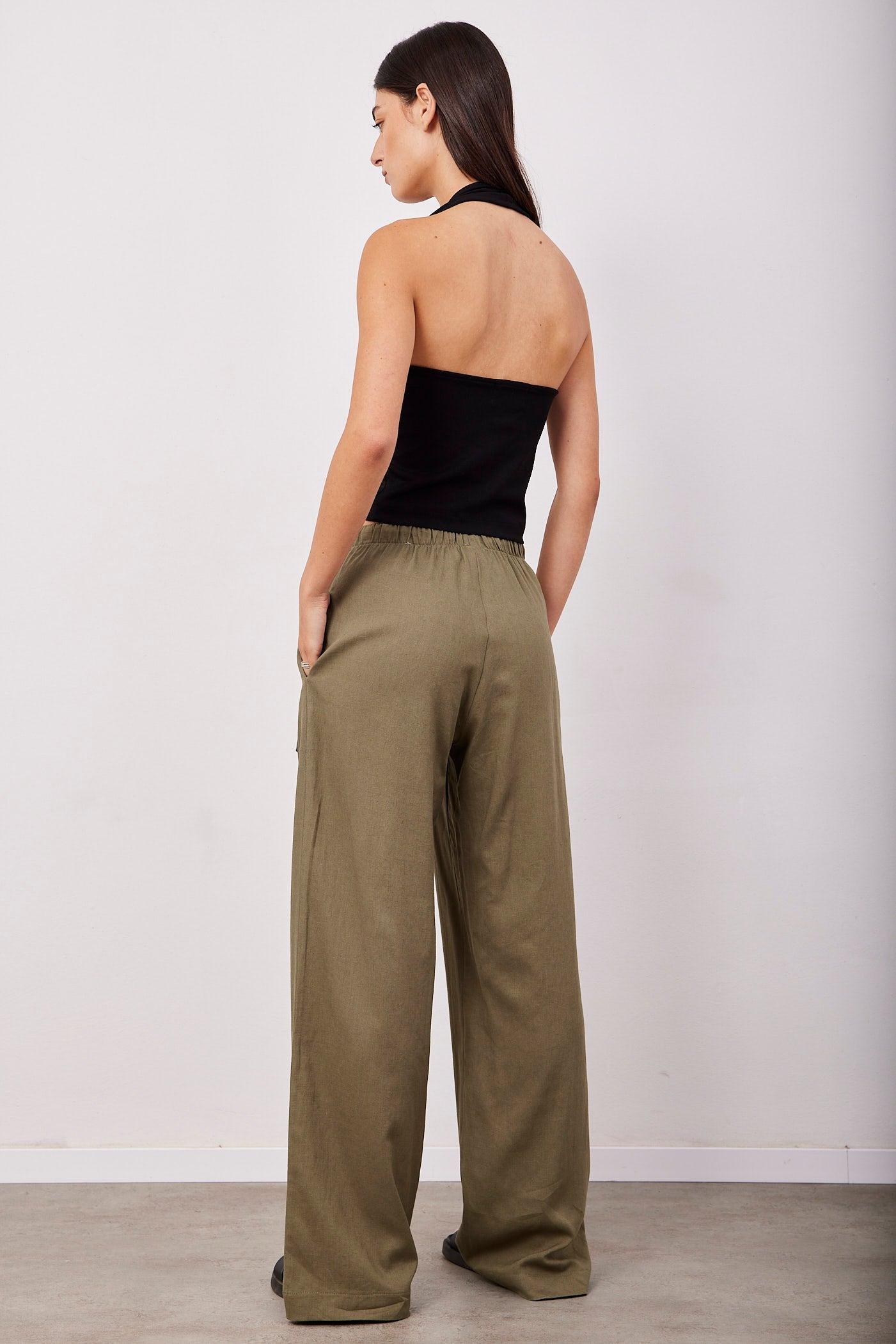 מכנסיים בשילוב פשתן עם כיסים קדמיים - ITAY BRANDS