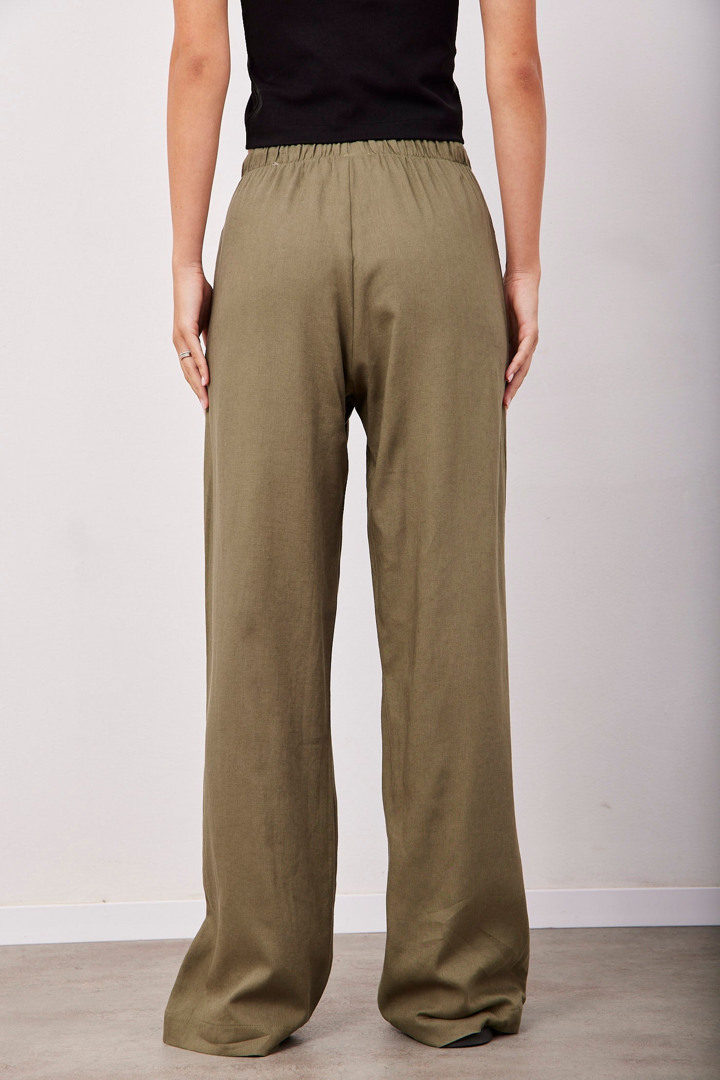 מכנסיים בשילוב פשתן עם כיסים קדמיים - ITAY BRANDS