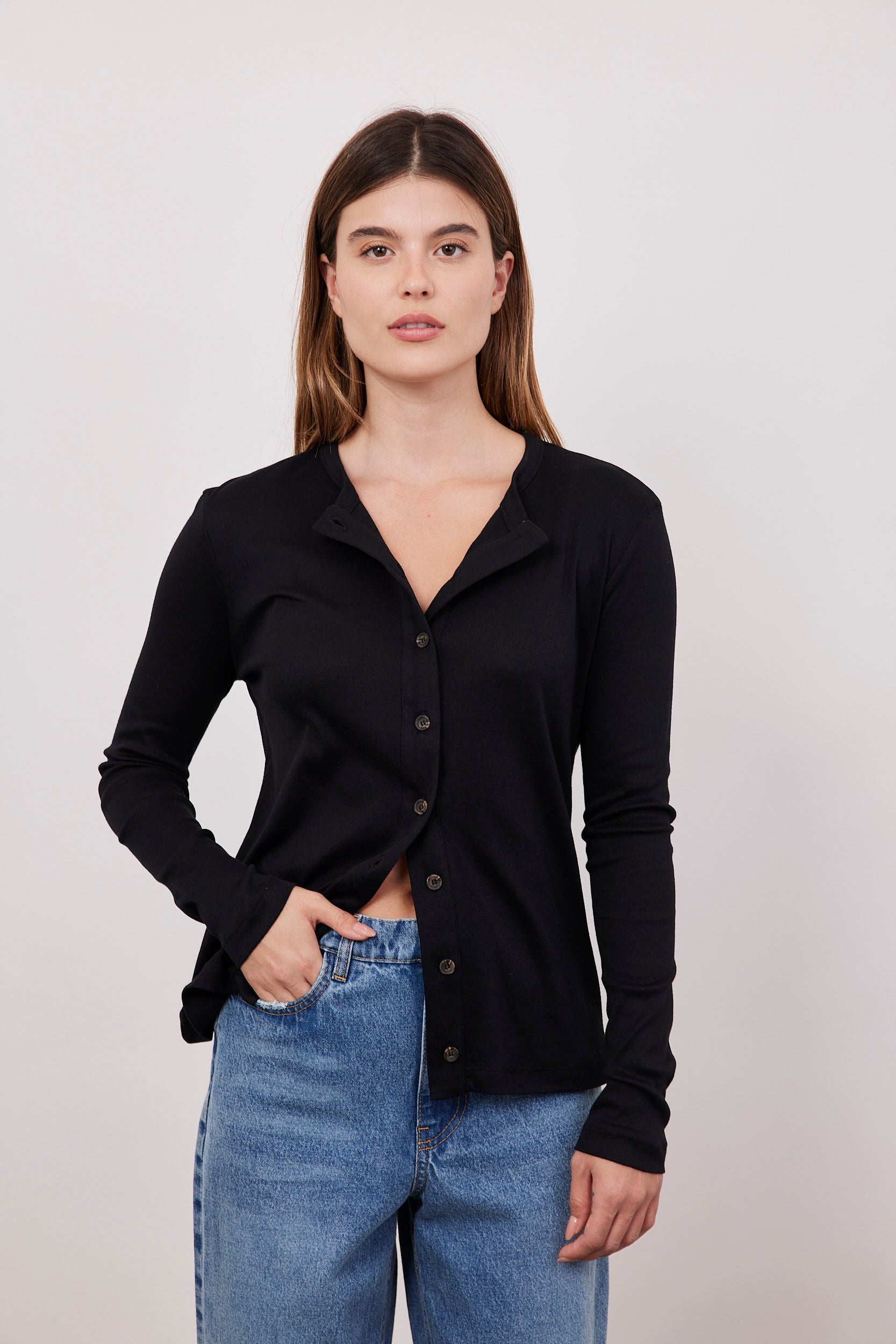 חולצת כותנה ארוכה מכופתרת