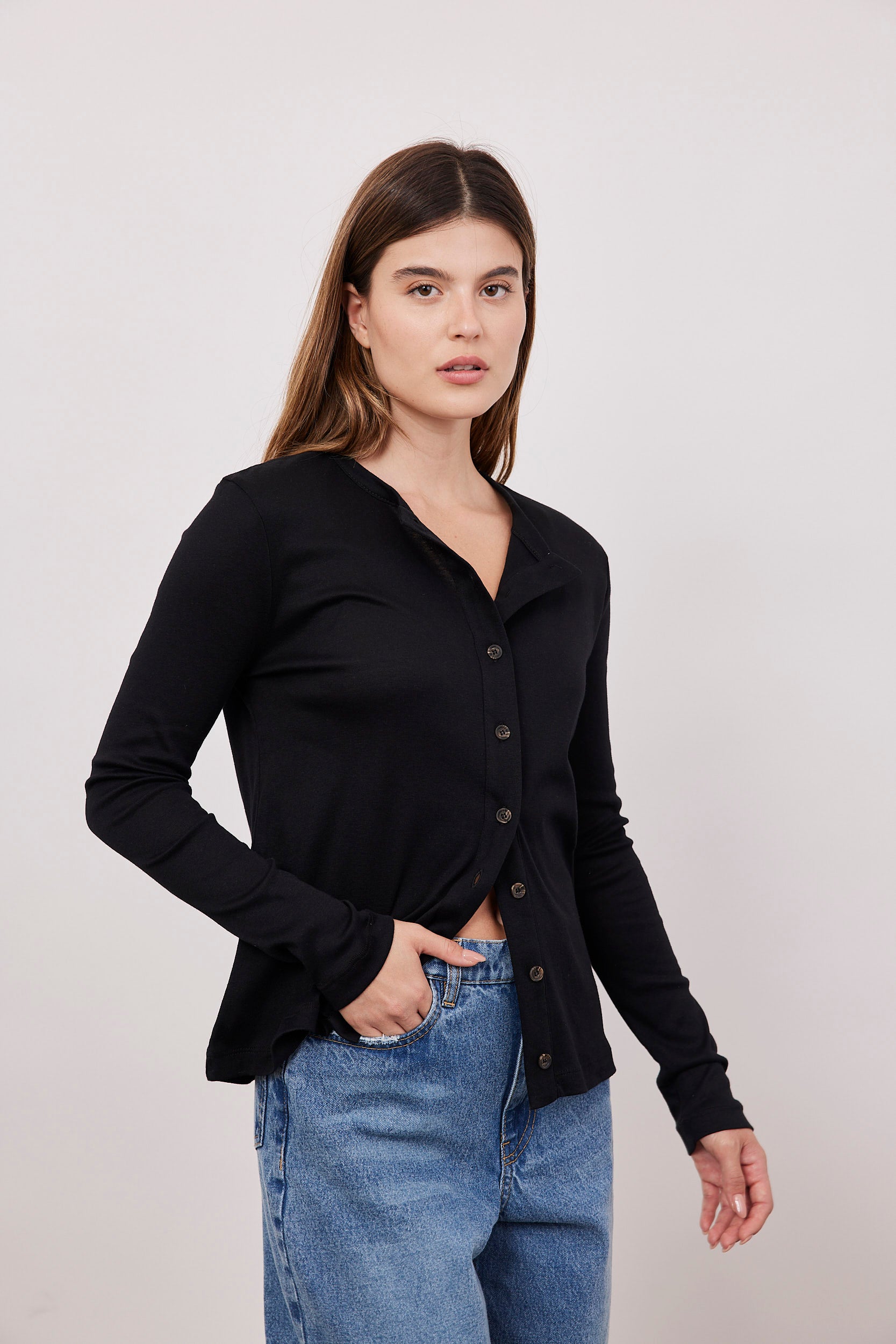 חולצת כותנה ארוכה מכופתרת