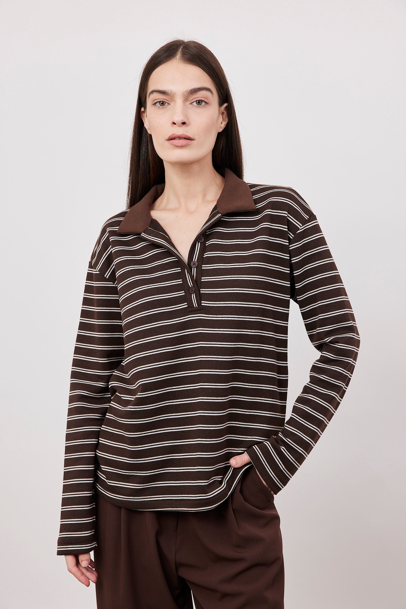 חולצת פולו פסים ארוכה