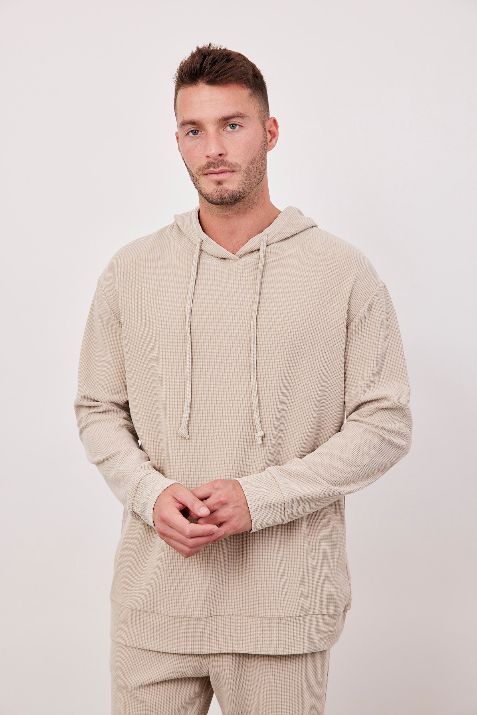 סווטשרט בד וופל עם צווארון