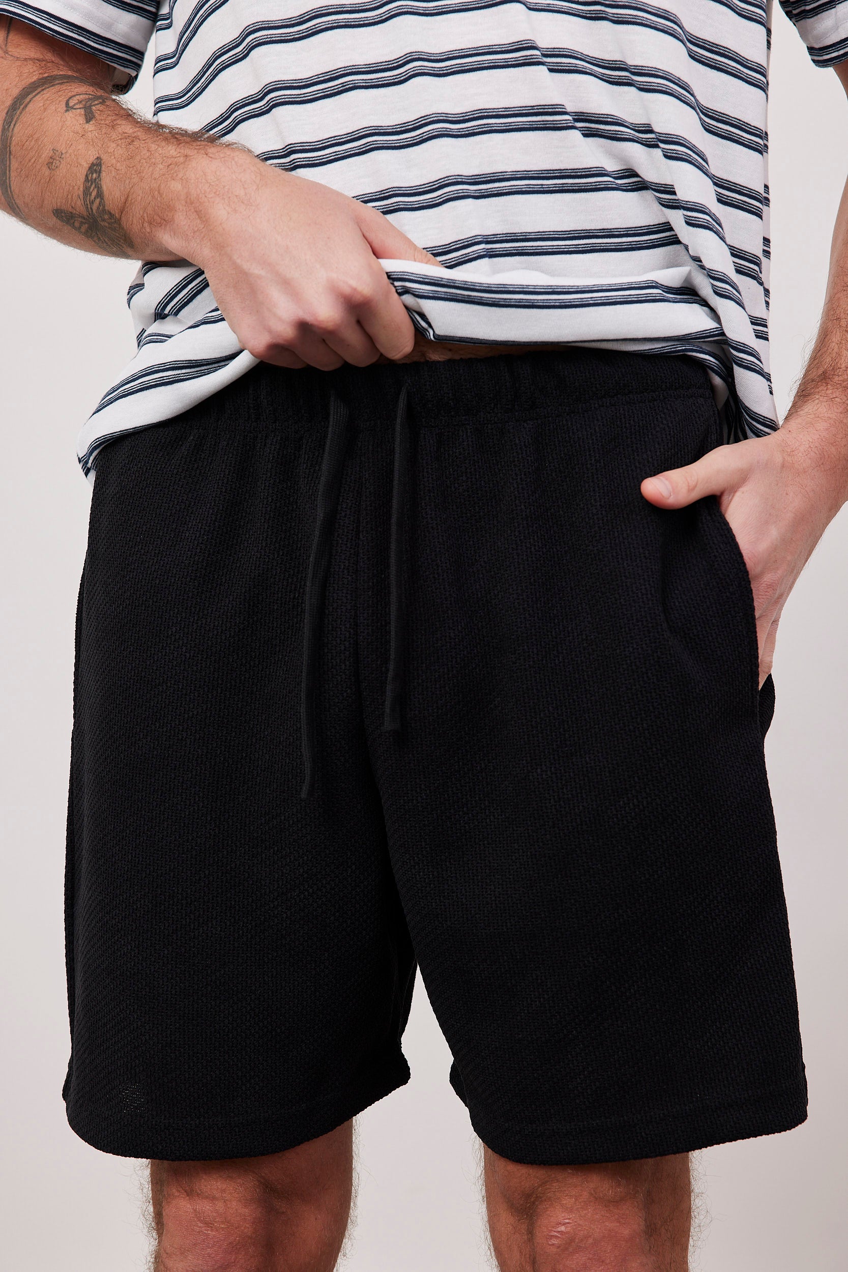 שורטס בד סריג שילוב שרוך