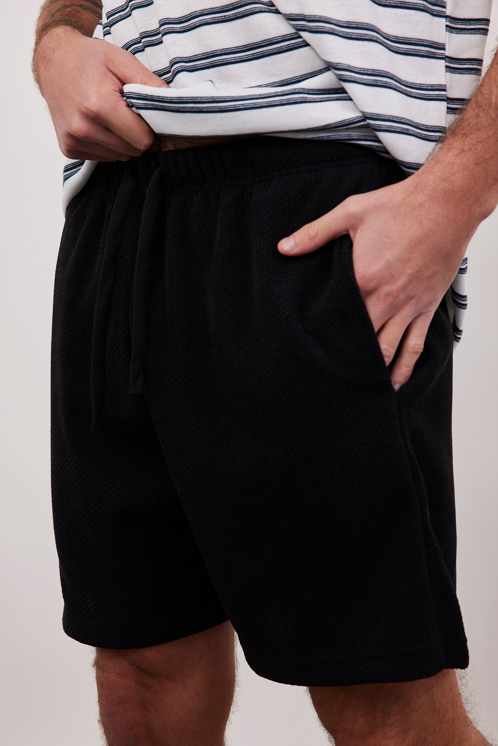 שורטס בד סריג שילוב שרוך