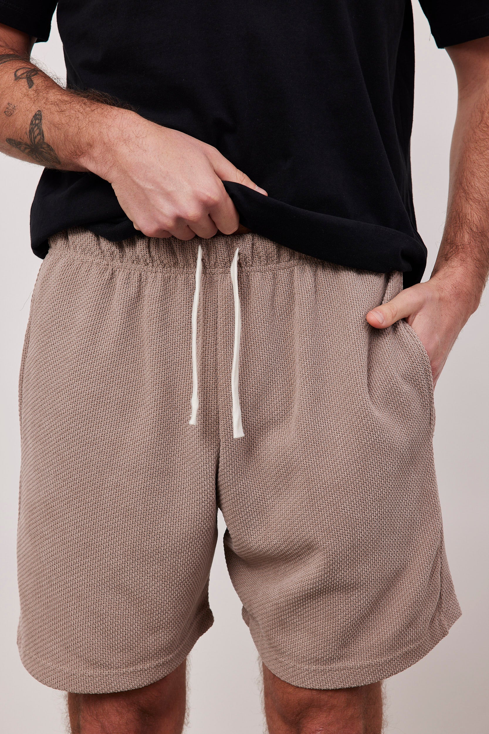 שורטס בד סריג שילוב שרוך