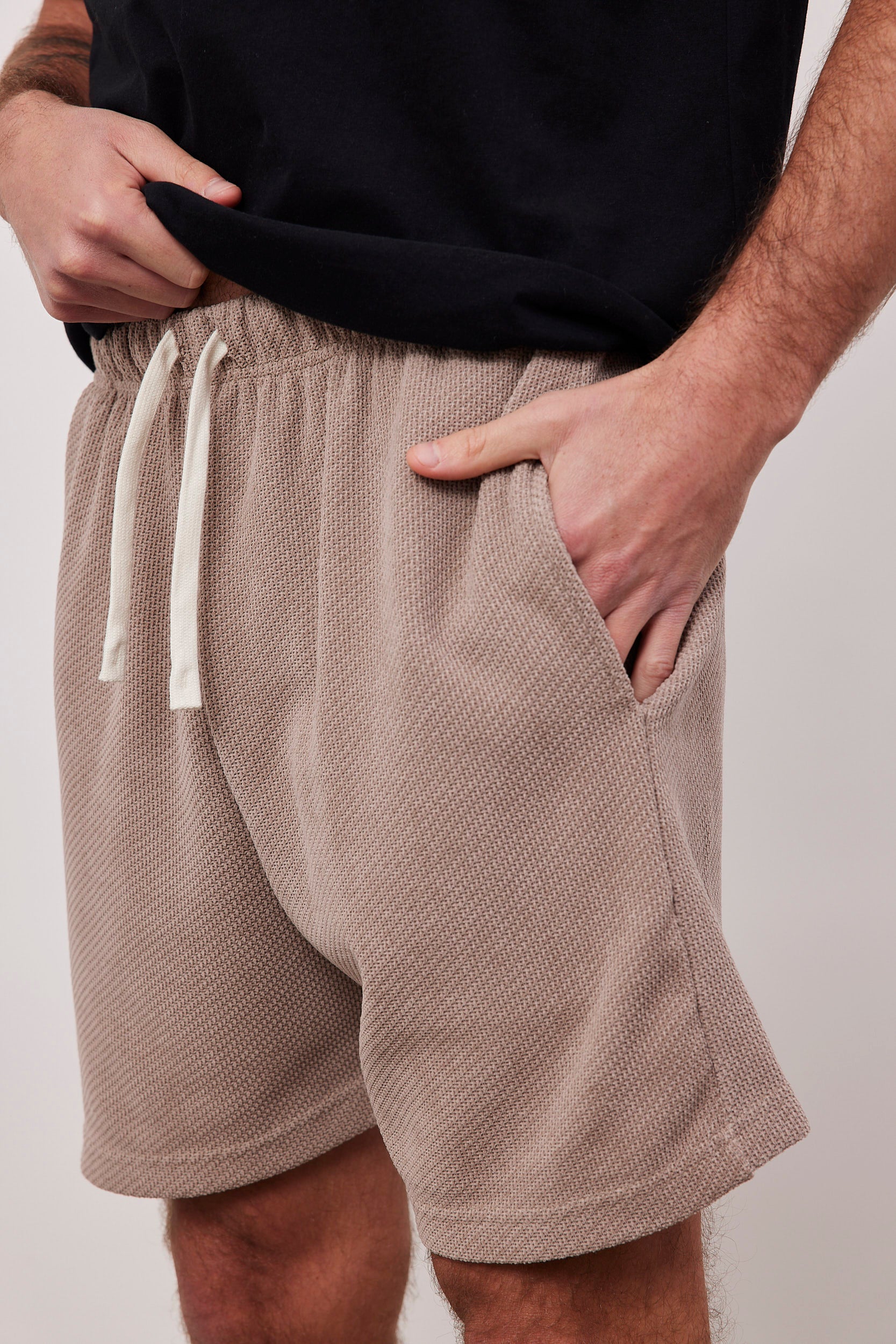 שורטס בד סריג שילוב שרוך