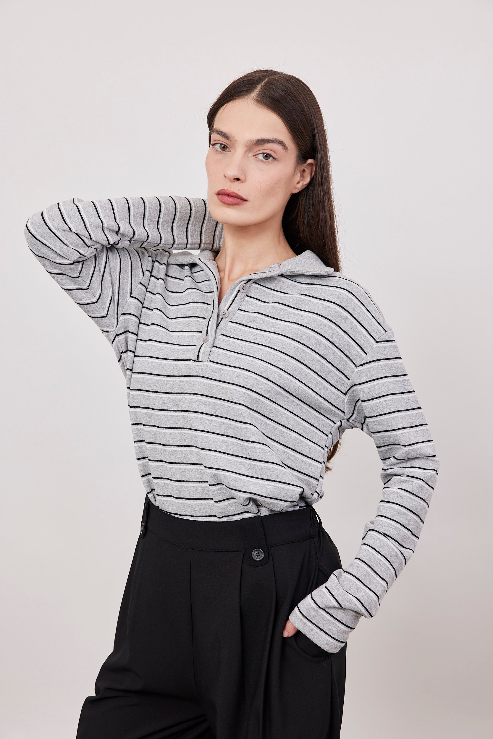 חולצת פולו פסים ארוכה