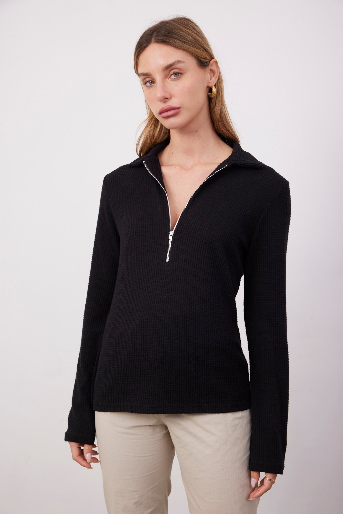 חולצת וופל עם רוכסן - ITAY BRANDS