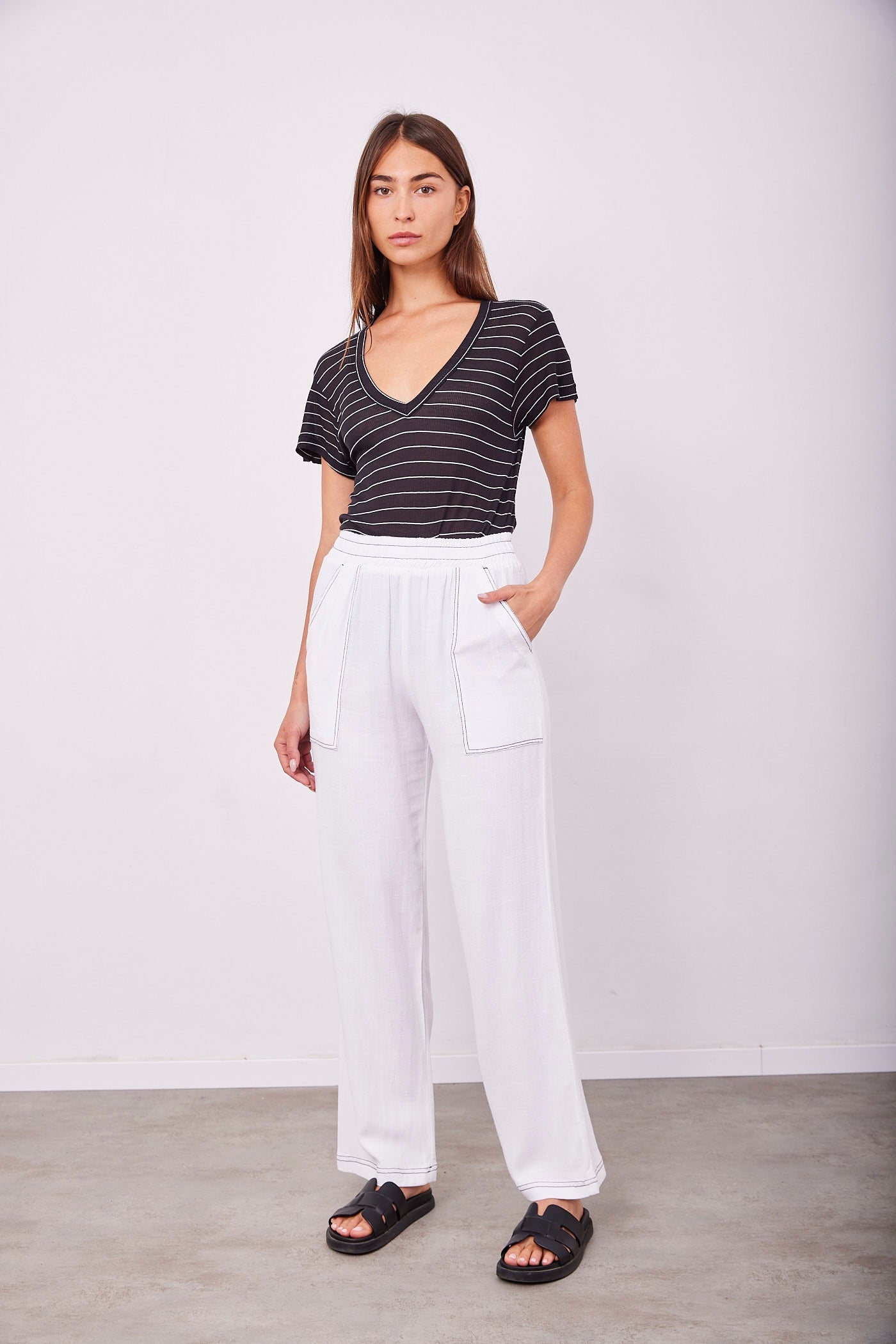 מכנסיים משולבות פשתן וכיסים מודגשים - ITAY BRANDS