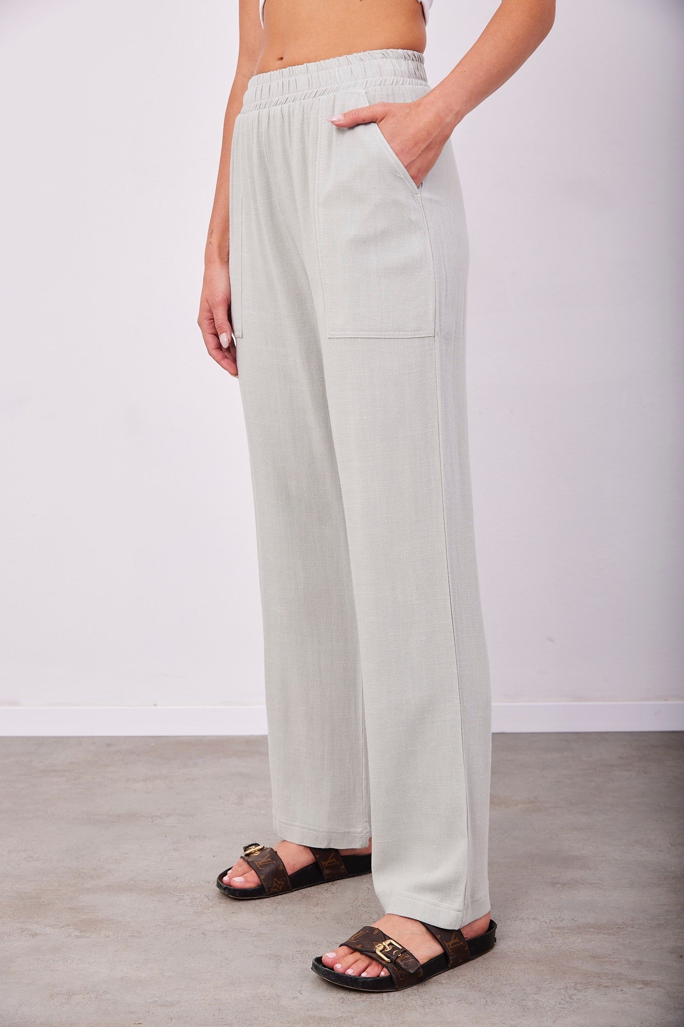 מכנסיים משולבות פשתן וכיסים מודגשים - ITAY BRANDS