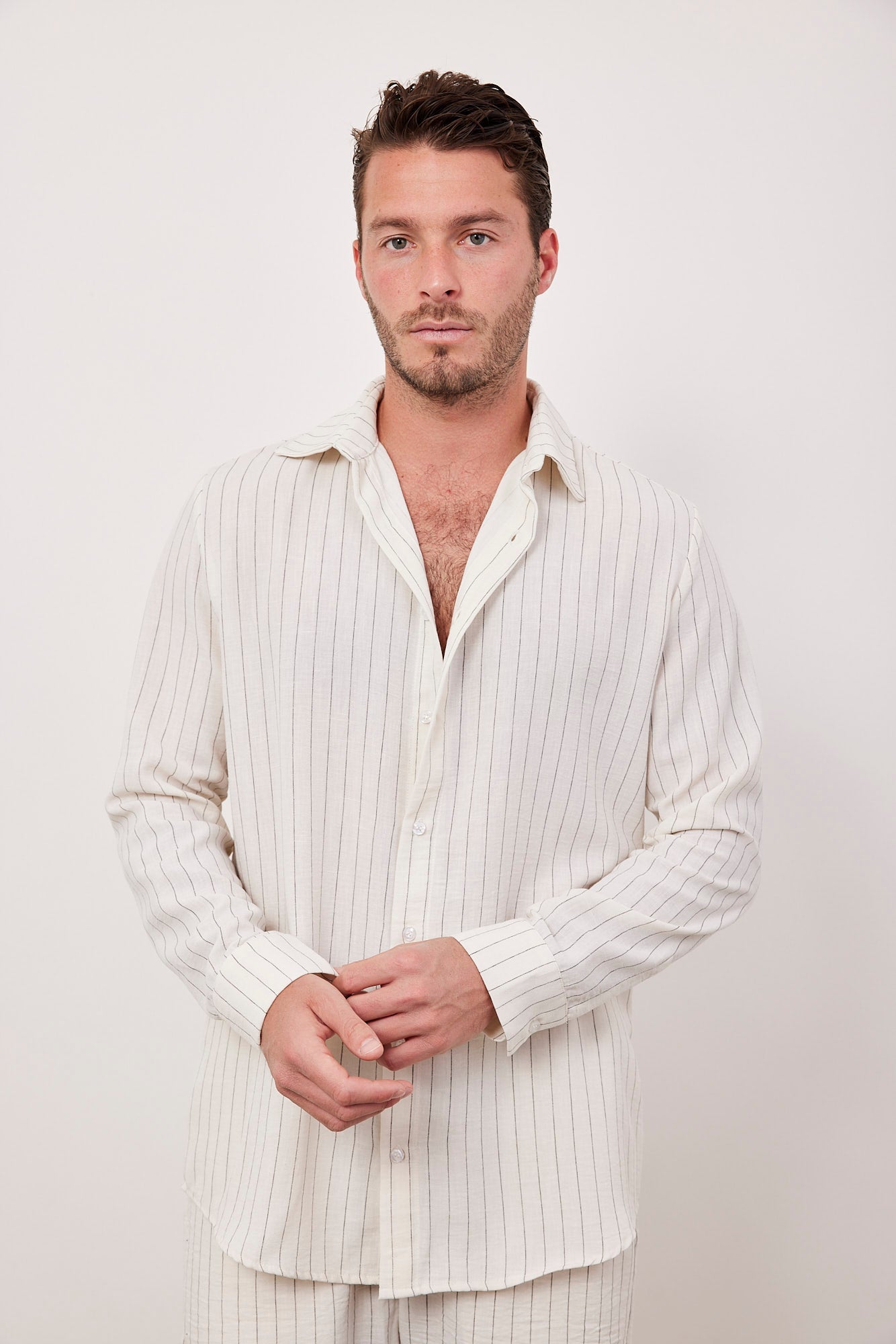 חולצה מכופתרת בטקסטורה בשילוב פשתן - ITAY BRANDS