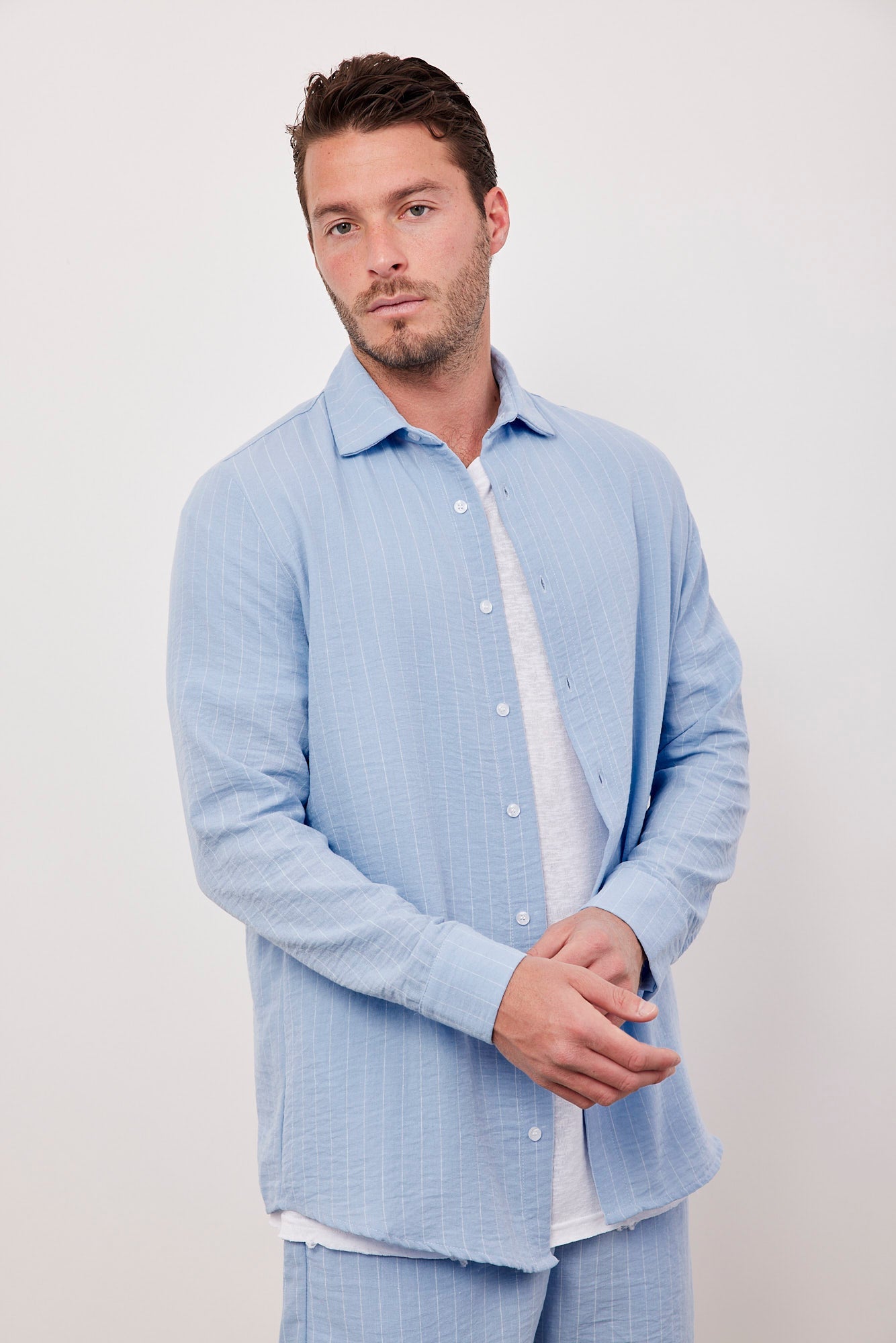 חולצה מכופתרת בטקסטורה בשילוב פשתן - ITAY BRANDS