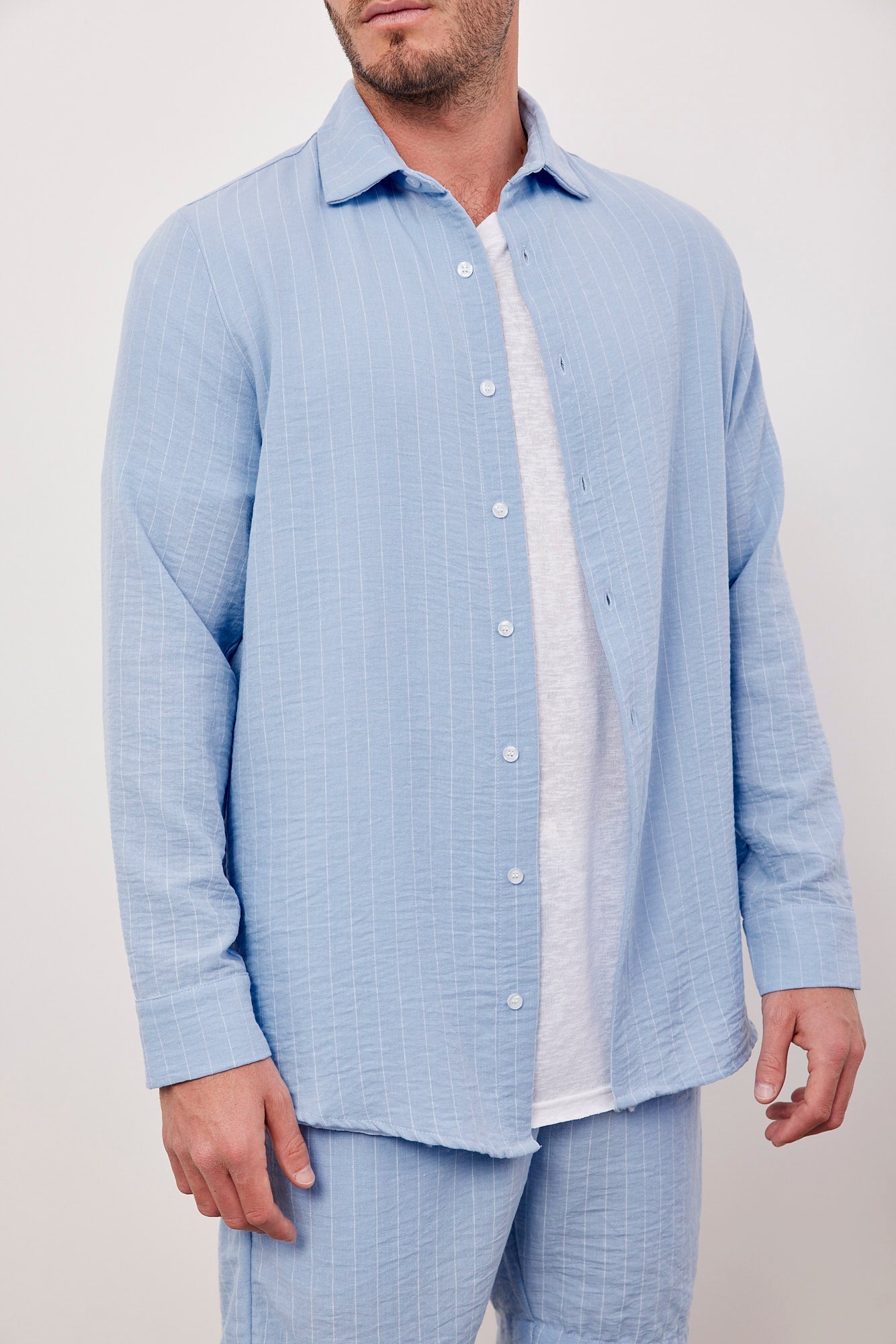 חולצה מכופתרת בטקסטורה בשילוב פשתן - ITAY BRANDS