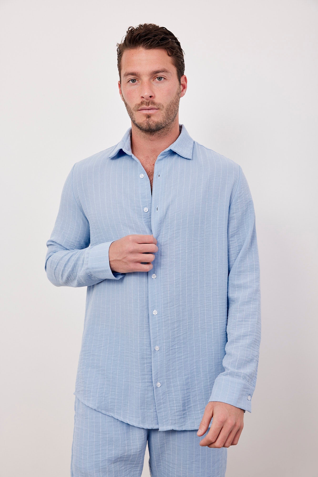 חולצה מכופתרת בטקסטורה בשילוב פשתן - ITAY BRANDS