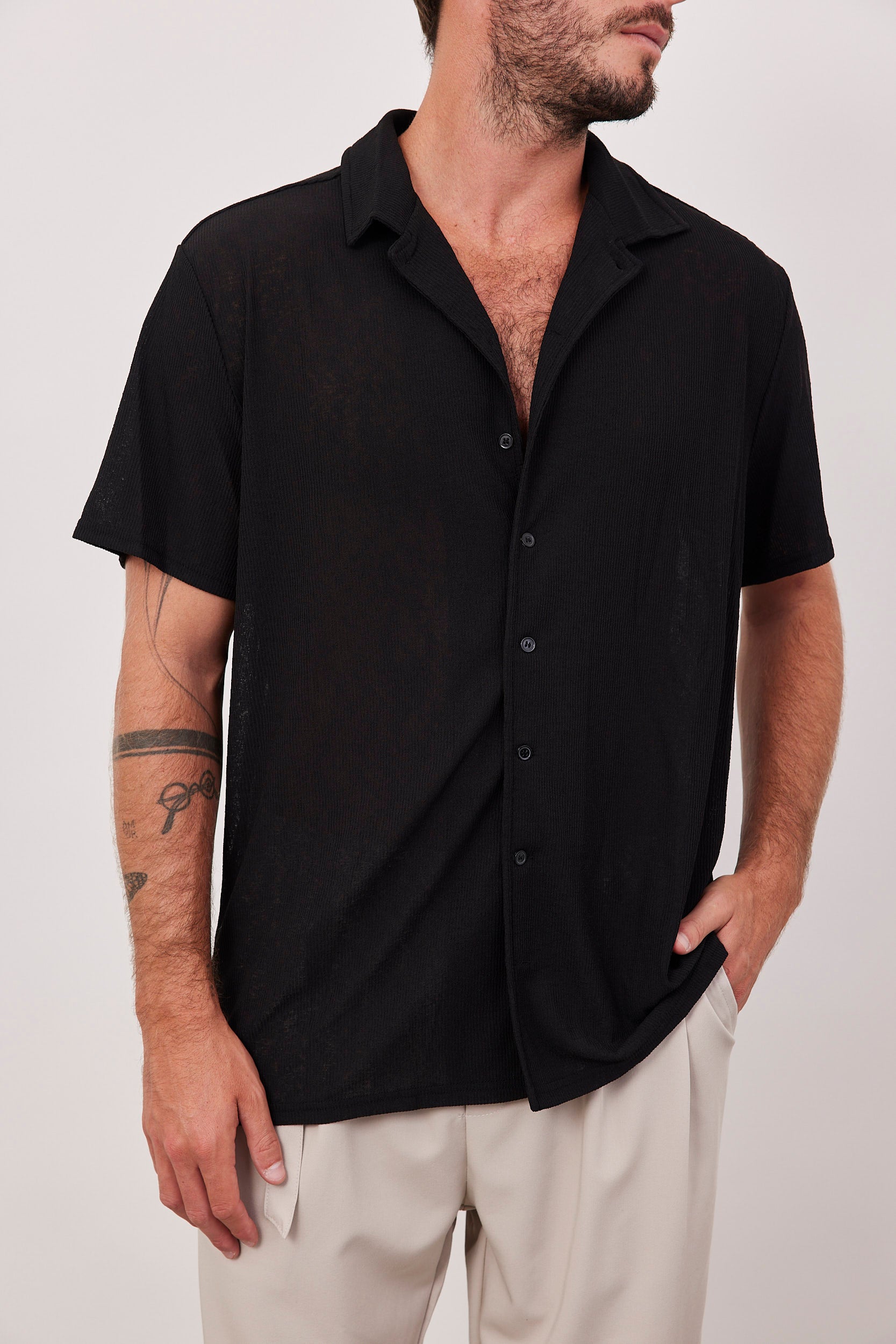 חולצת סריג מכופתרת בד ריב