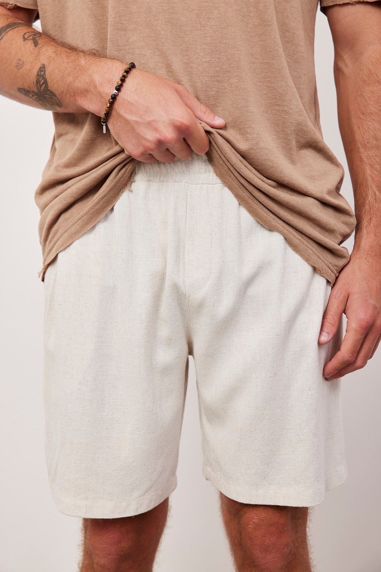 מכנסיים קצרים בשילוב בד פשתן - ITAY BRANDS