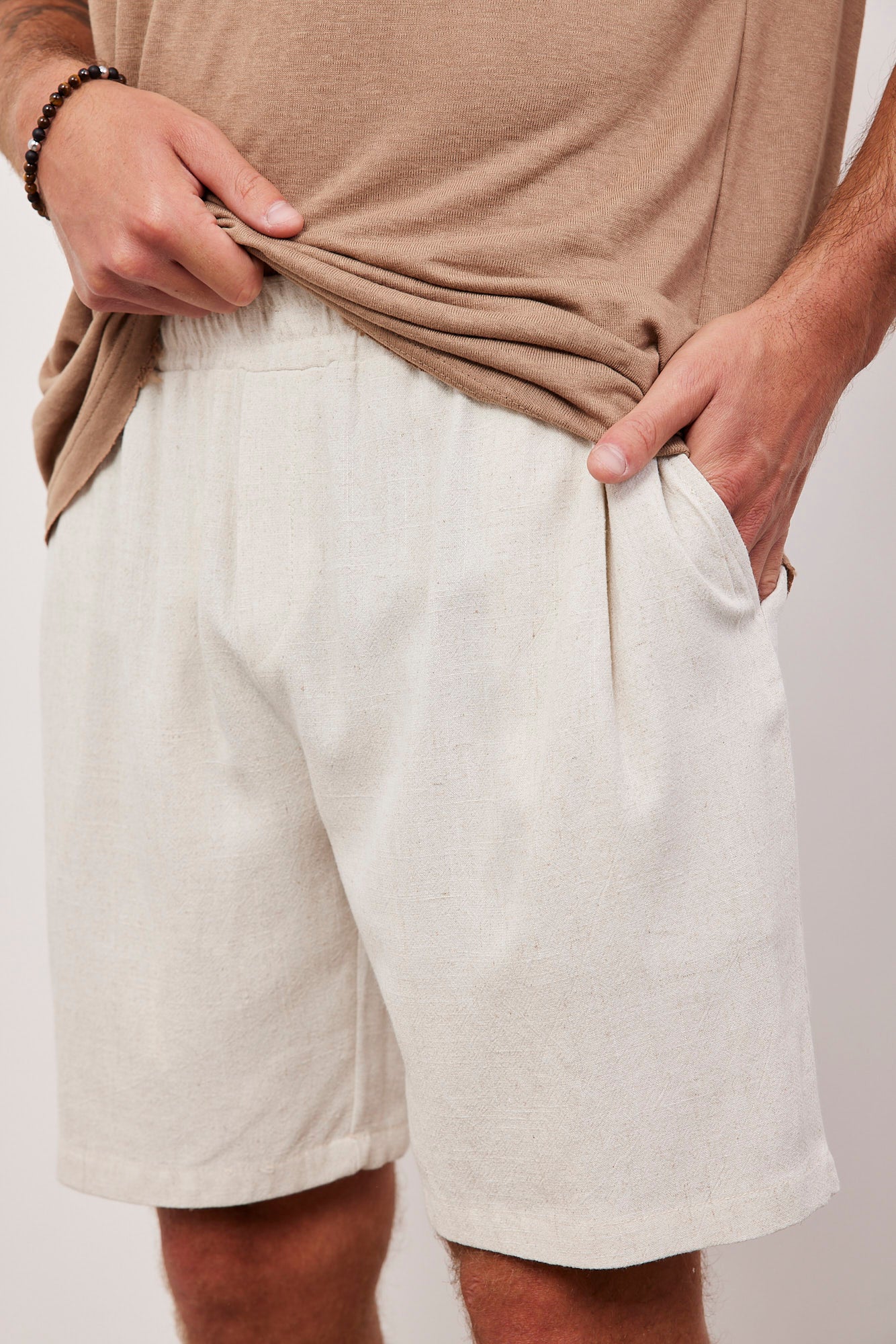 מכנסיים קצרים בשילוב בד פשתן - ITAY BRANDS