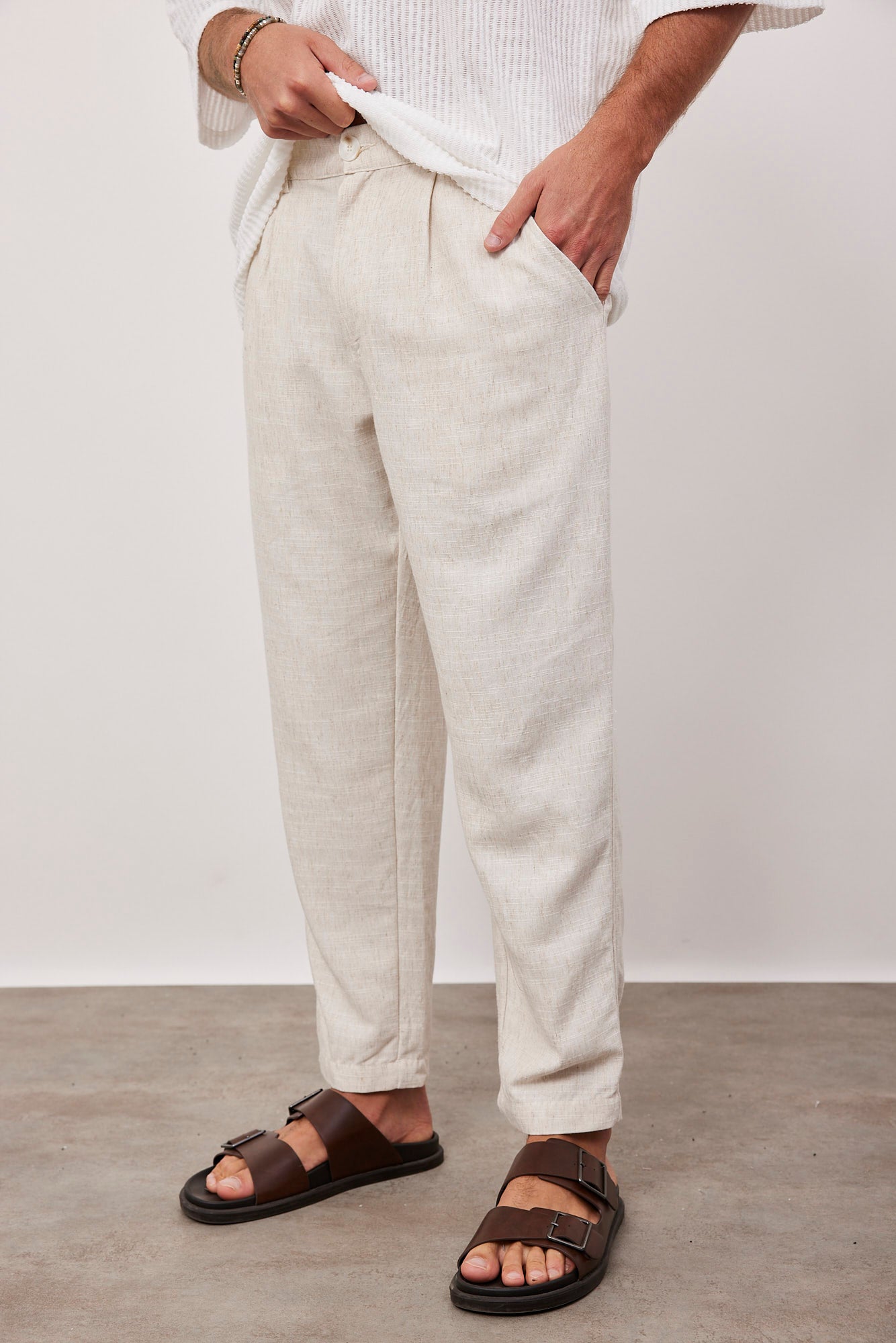 מכנסיים מחוייטים בשילוב פשתן - ITAY BRANDS