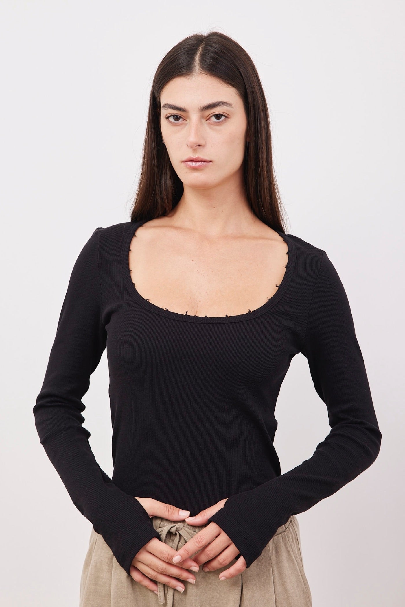 חולצת ריב ארוכה בשילוב קרעים - ITAY BRANDS