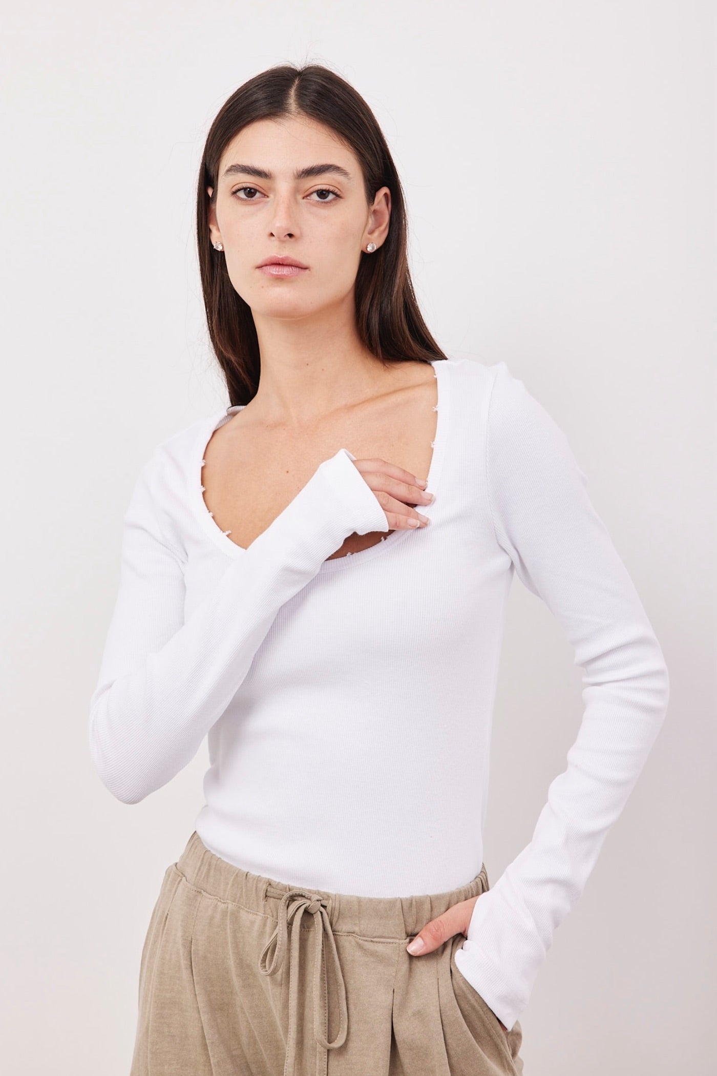 חולצת ריב ארוכה בשילוב קרעים - ITAY BRANDS