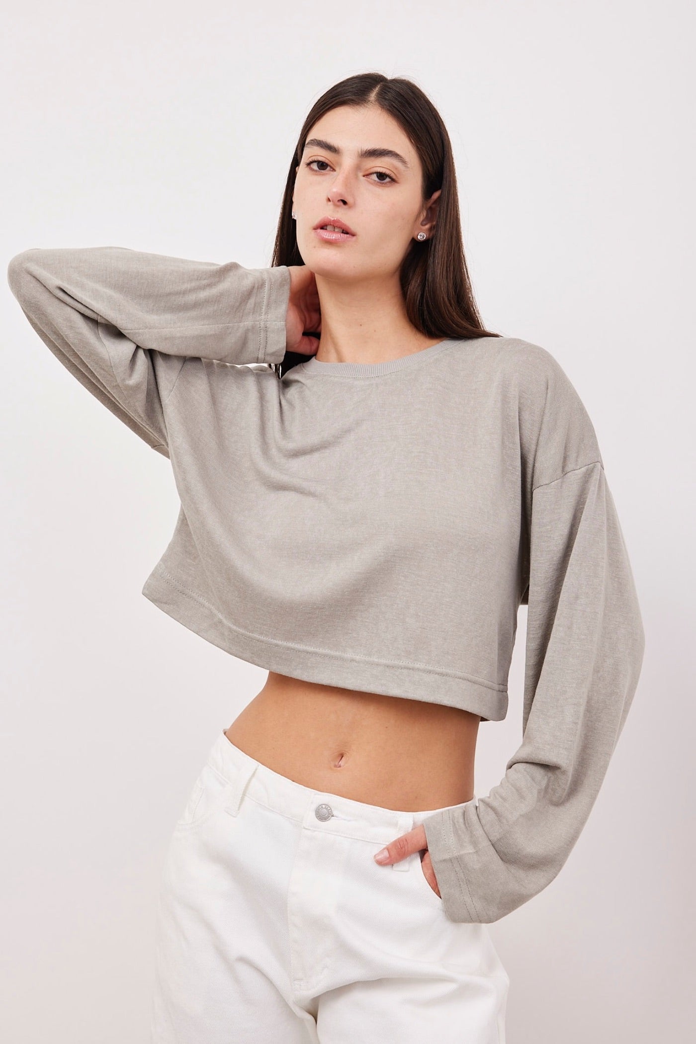 חולצת קרופ ארוכה במראה פשתן - ITAY BRANDS