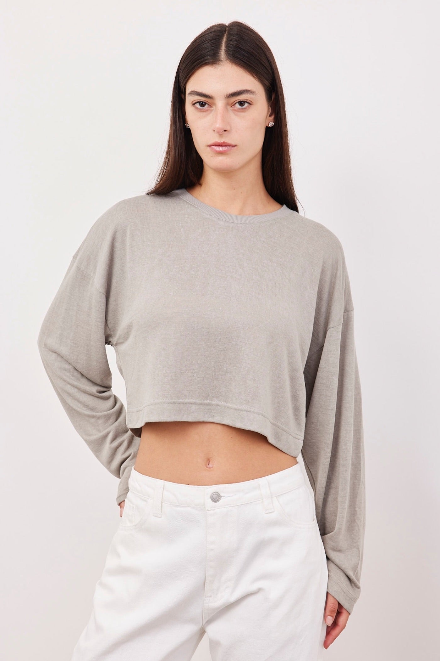 חולצת קרופ ארוכה במראה פשתן - ITAY BRANDS