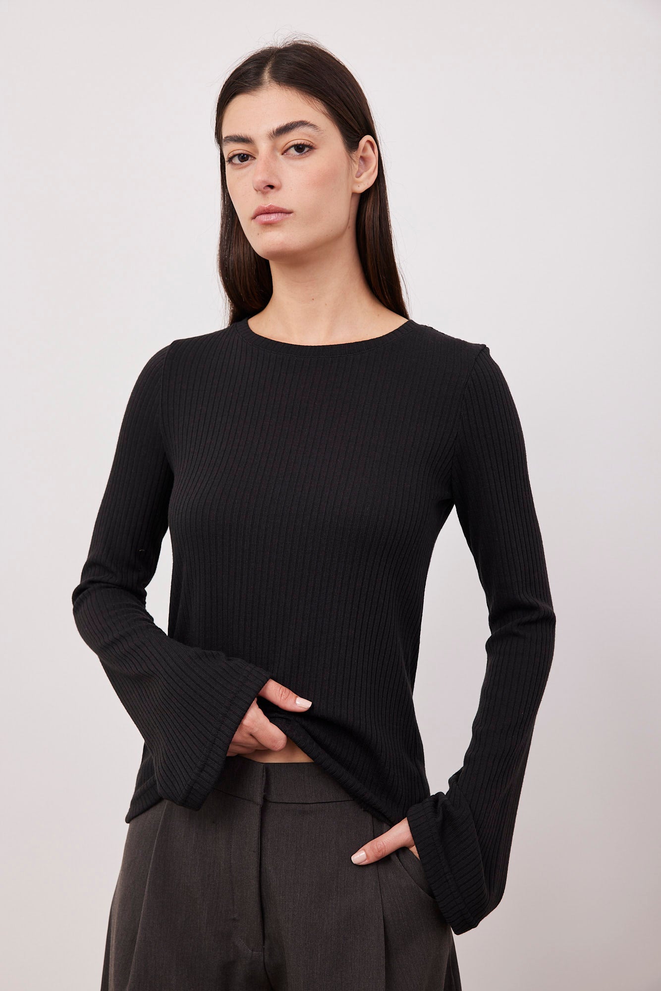 חולצה בטקסטורת פסים עם שרוול מתרחב - ITAY BRANDS