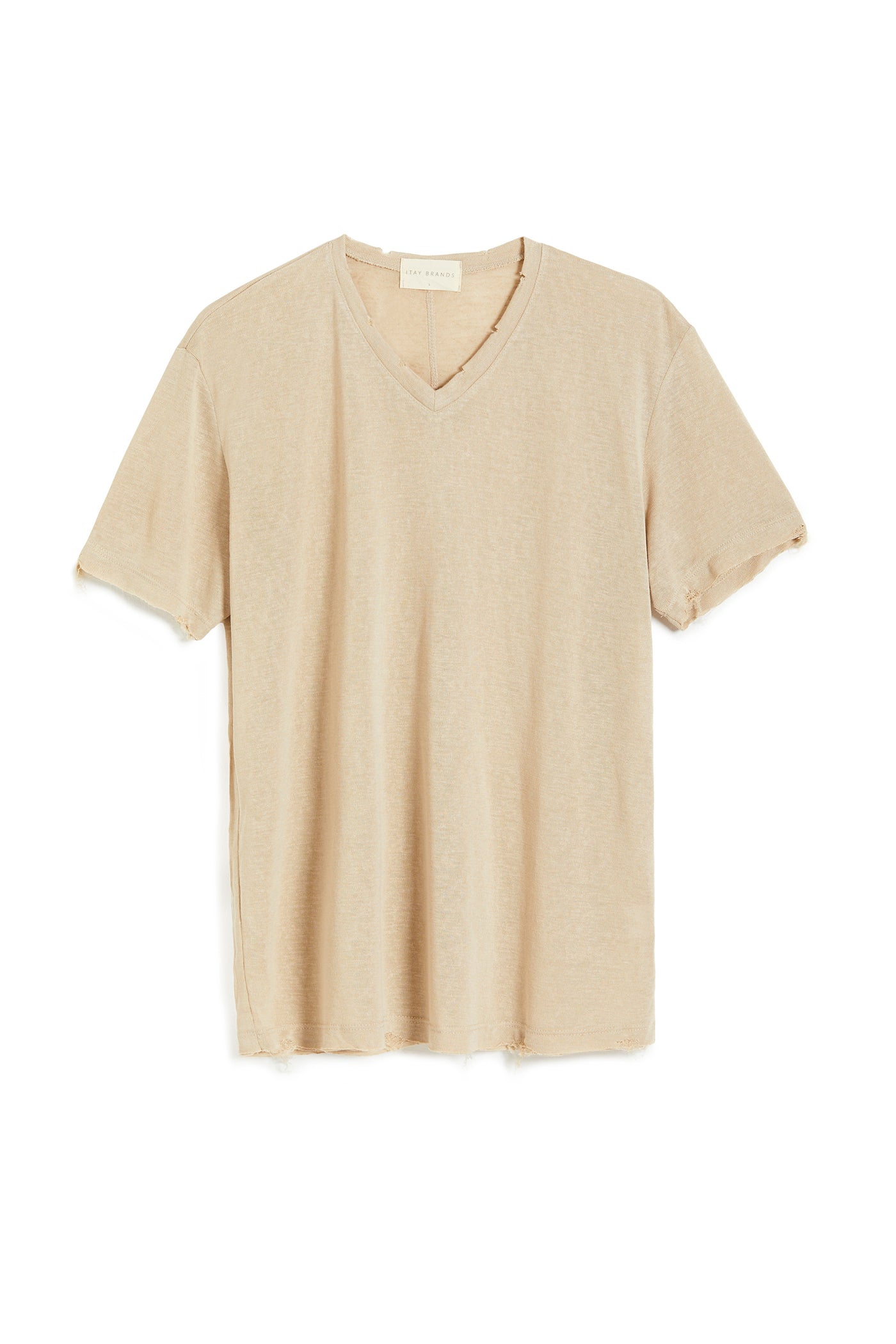 טי-שרט וי קרעים במראה פשתן - ITAY BRANDS